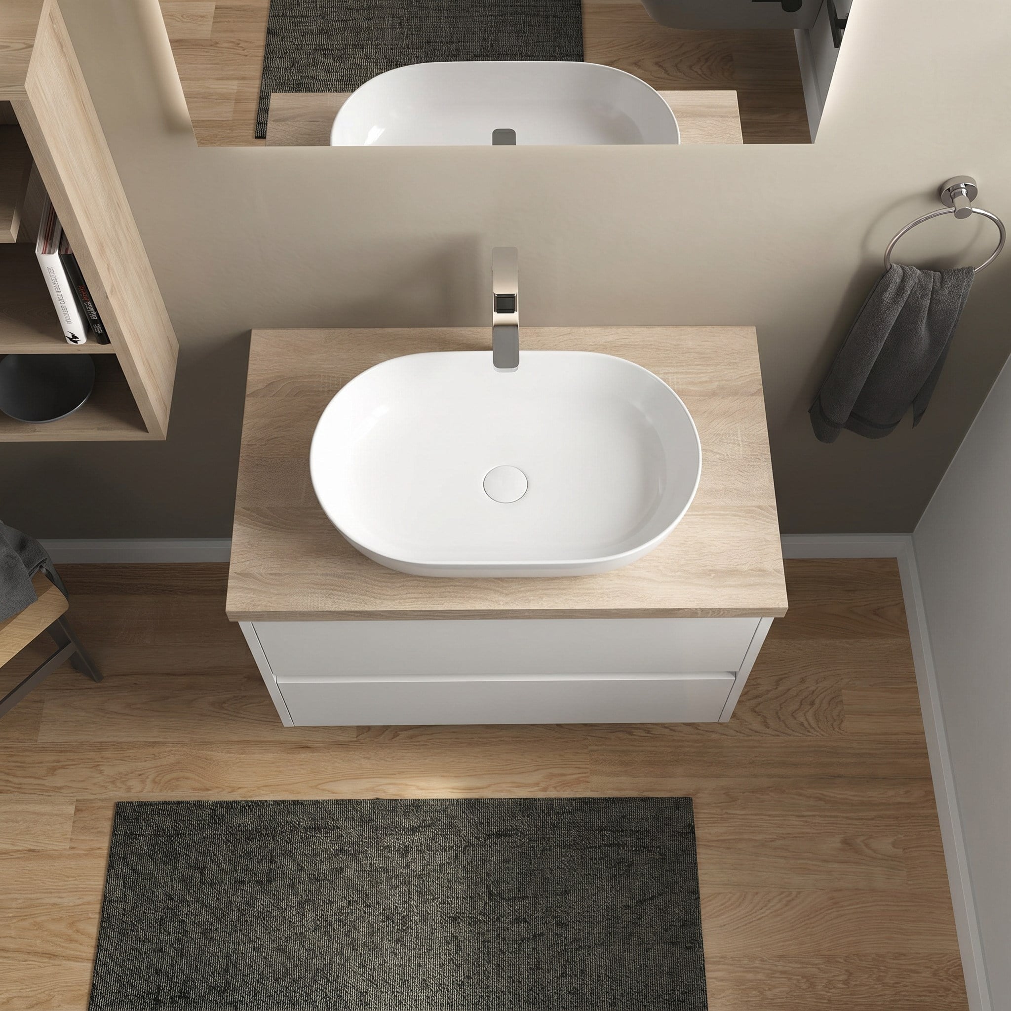Dura Bagno Rose Çanak Lavabo 60x40 cm, Batarya Deliksiz Tezgah Üstü Beyaz |  5841