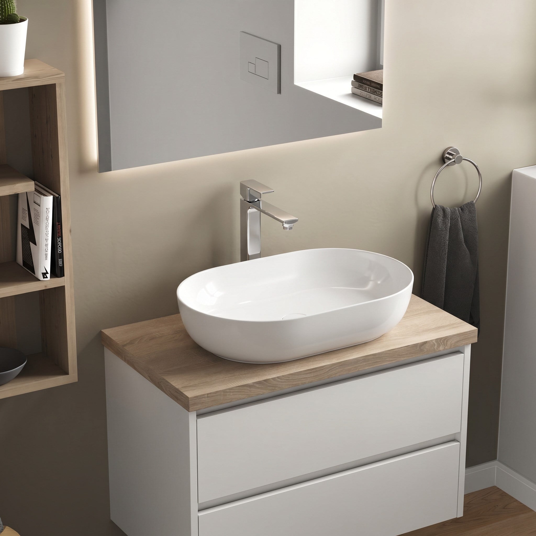 Dura Bagno Rose Çanak Lavabo 60x40 cm, Batarya Deliksiz Tezgah Üstü Beyaz |  5841