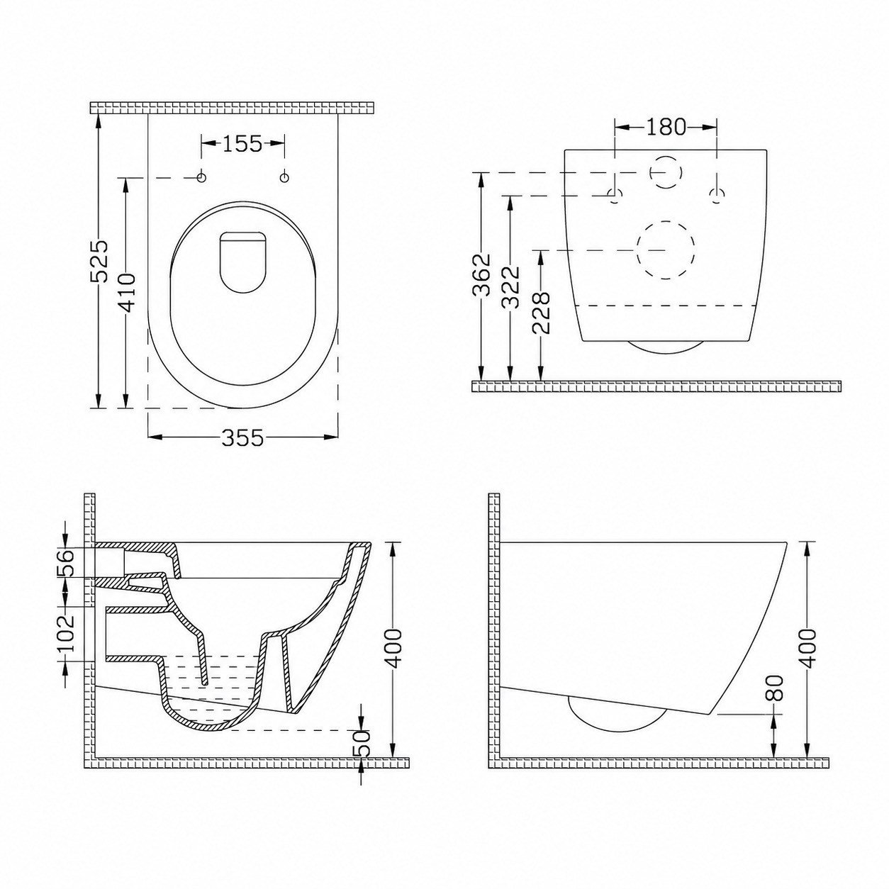 Dura Bagno Siena Asma Klozet Rimless 52,5 cm Yavaş Kapanır Kapak Dahil Beyaz | DBO.36.01.03.03