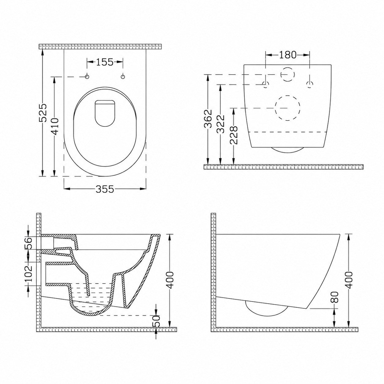 Dura Bagno Siena Asma Klozet Rimless 52,5 cm Yavaş Kapanır Kapak Dahil Beyaz | DBO.36.01.03.03