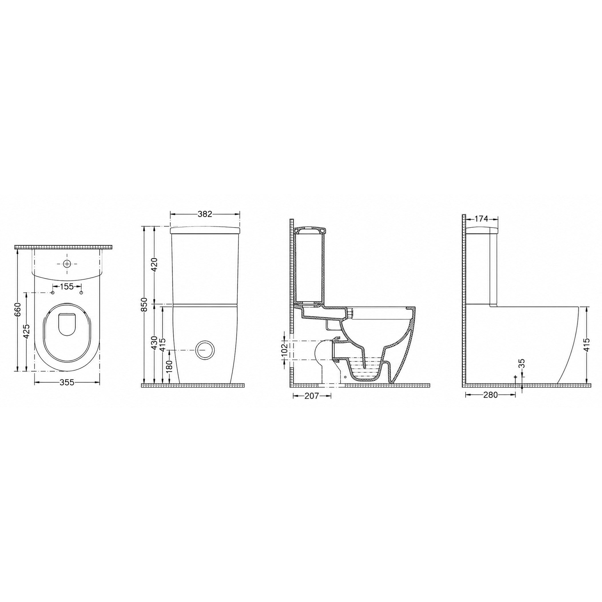 Dura Bagno Siena Duvara Sıfır Klozet Seti 64 cm Rezervuar Kapak İç Takım Dahil, Beyaz | DBO.36.04.03.01