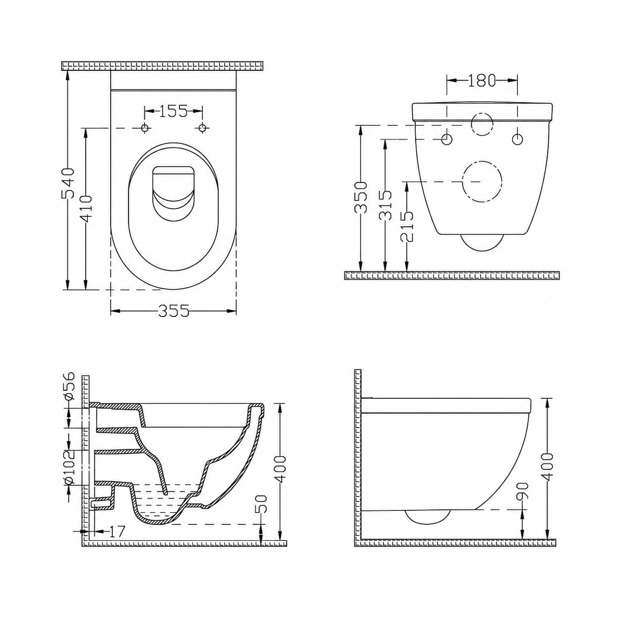 Dura Bagno Sirius Asma Klozet Rimless 54 cm, Duroplast Kapak, Beyaz, Set 2 Parça | DBO.36.01.03.05
