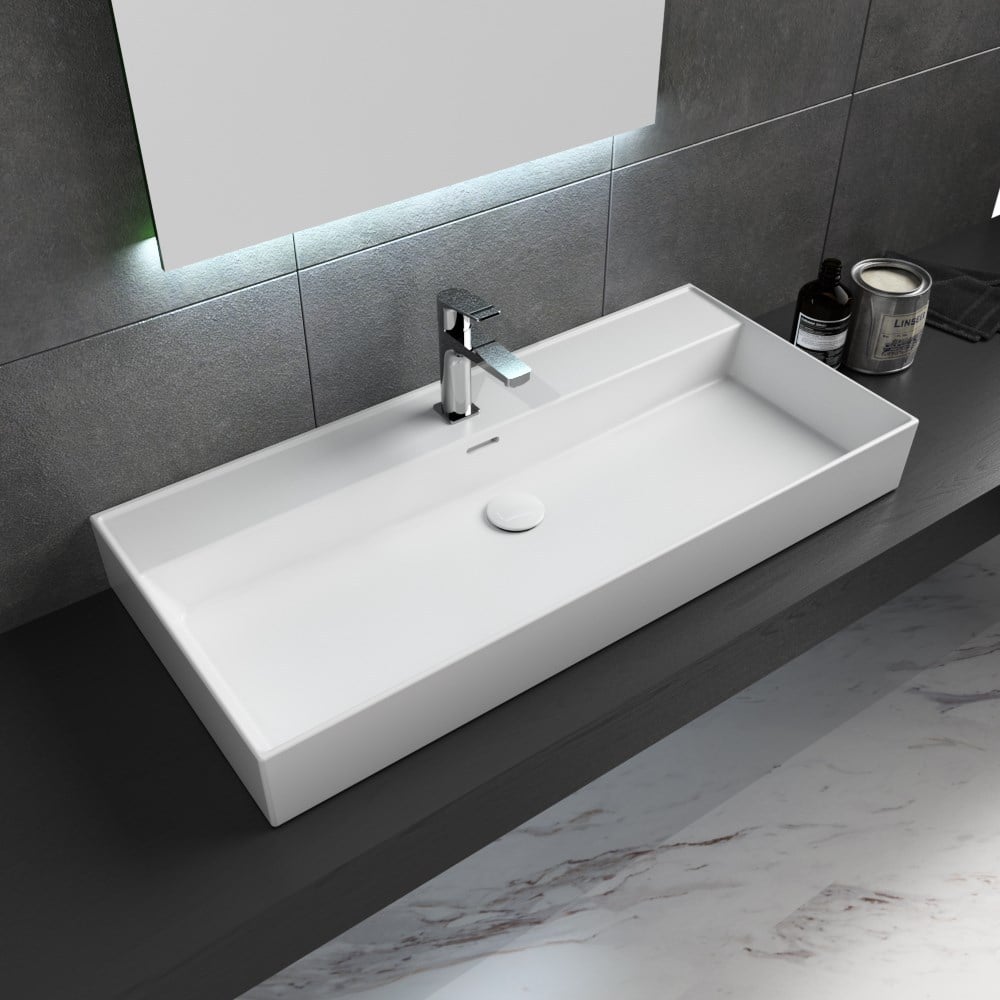Dura Niva Kare Çanak Lavabo 100x46,5 cm Tezgah Üstü Batarya Delikli Beyaz | 5256