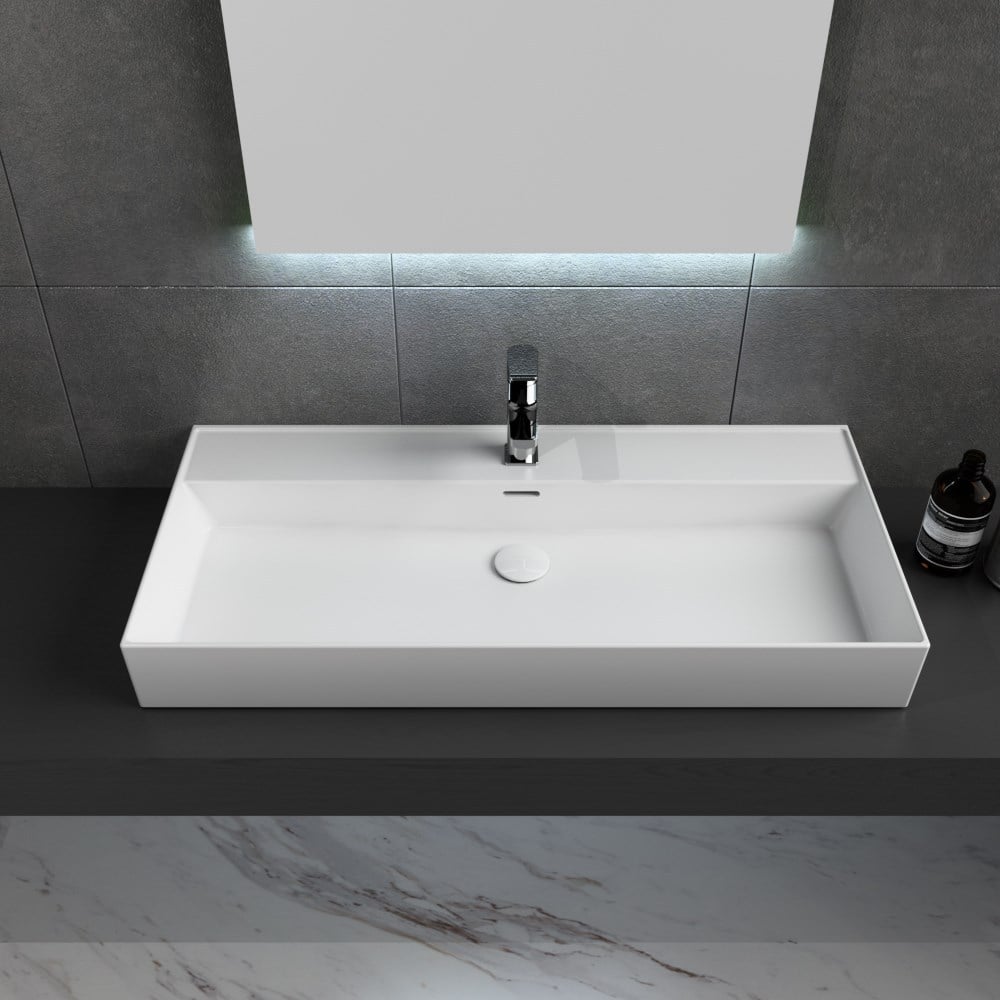Dura Niva Kare Çanak Lavabo 100x46,5 cm Tezgah Üstü Batarya Delikli Beyaz | 5256