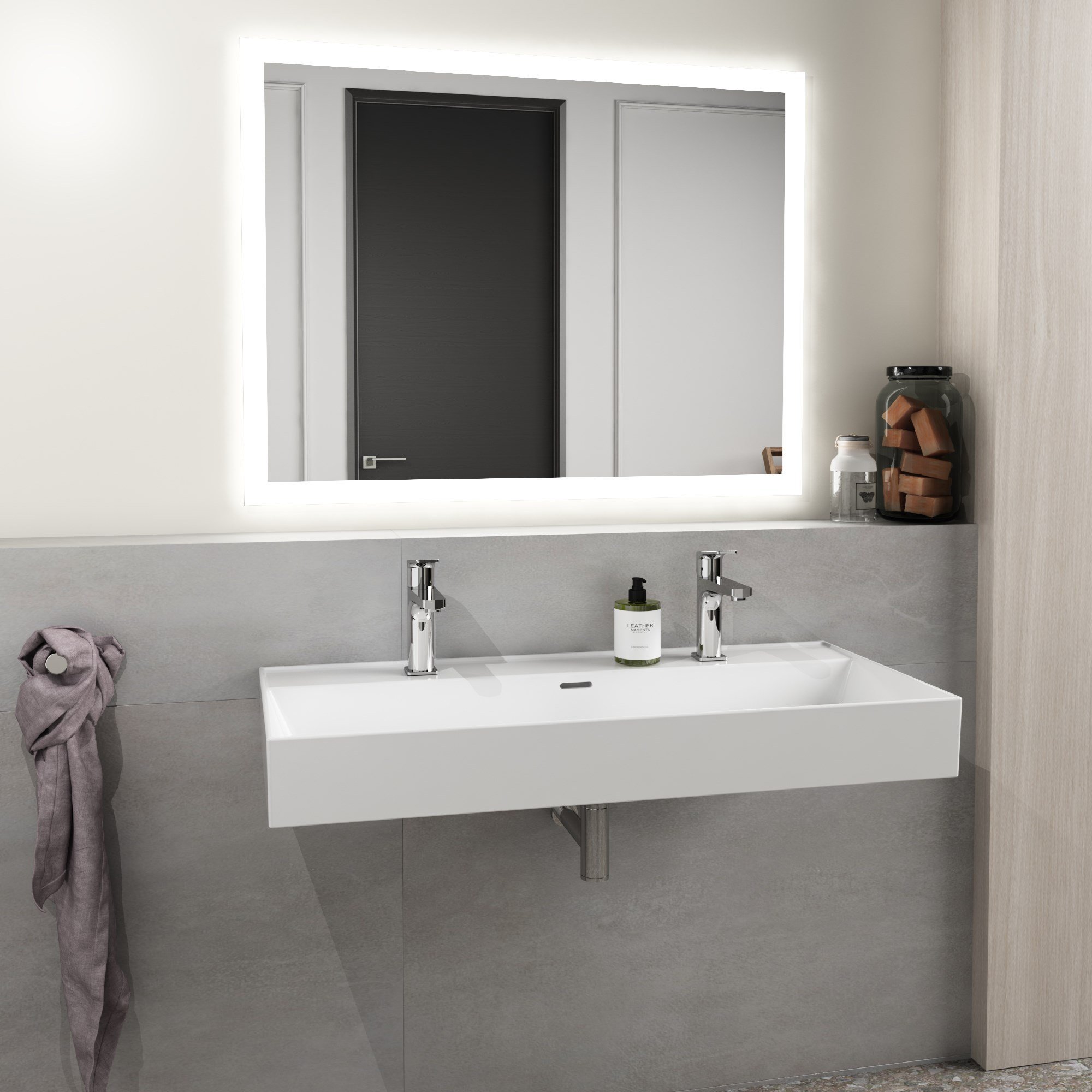 Dura Niva Kare Çanak Lavabo 100x46,5 cm Tezgah Üstü, Çift Batarya Delikli Beyaz | 5257