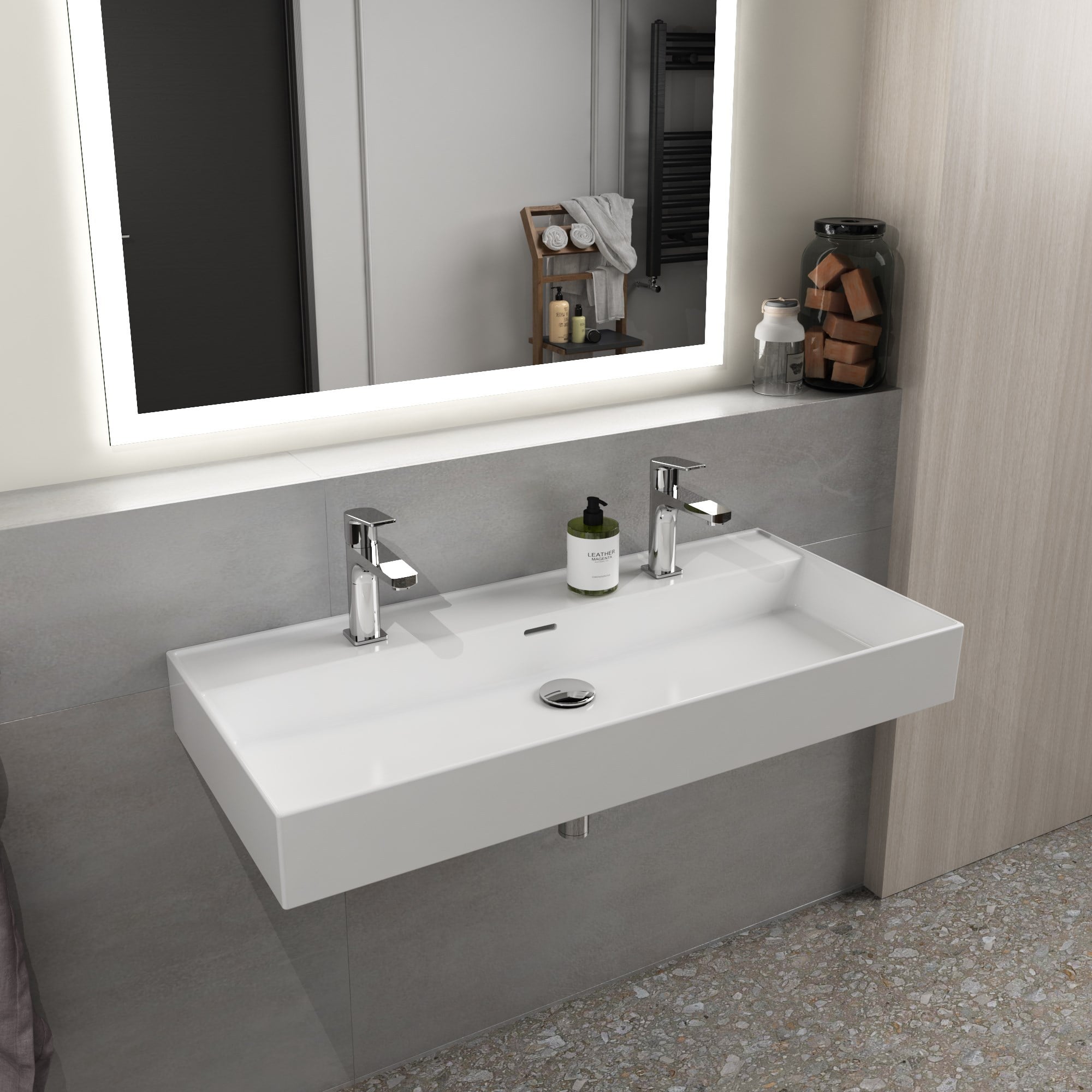 Dura Niva Kare Çanak Lavabo 100x46,5 cm Tezgah Üstü, Çift Batarya Delikli Beyaz | 5257