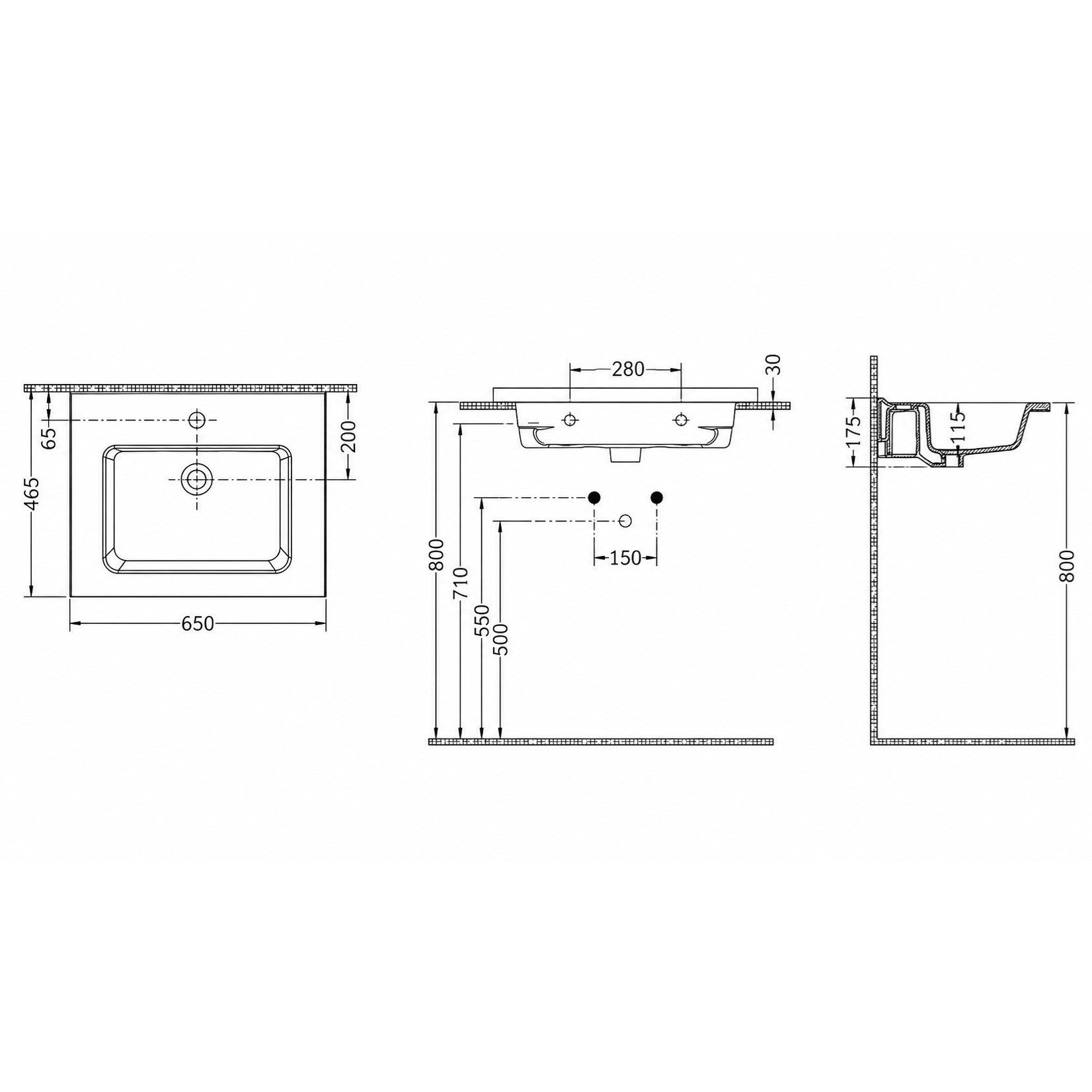 Dura Sees Tezgah Üstü Slim Lavabo 65x46,5 cm Dolap Uyumlu Batarya Delikli Beyaz | 5810