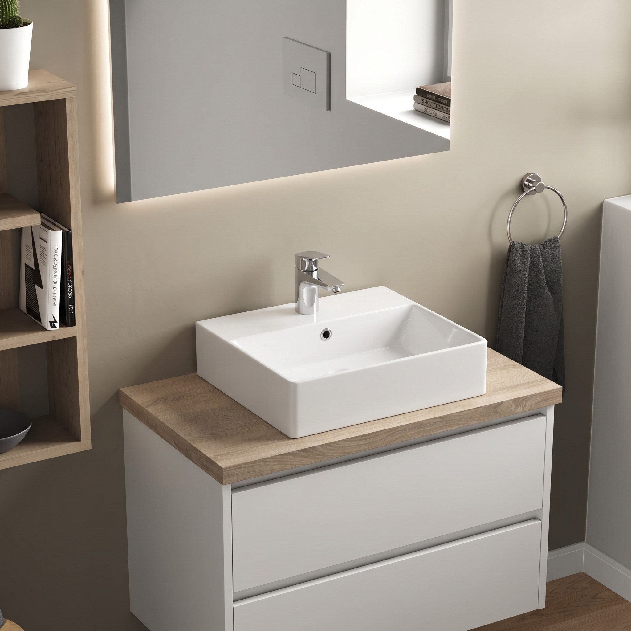 Dura Twins Kare Çanak Lavabo 50x42 cm Tezgah Üstü Batarya Delikli Beyaz | 5870