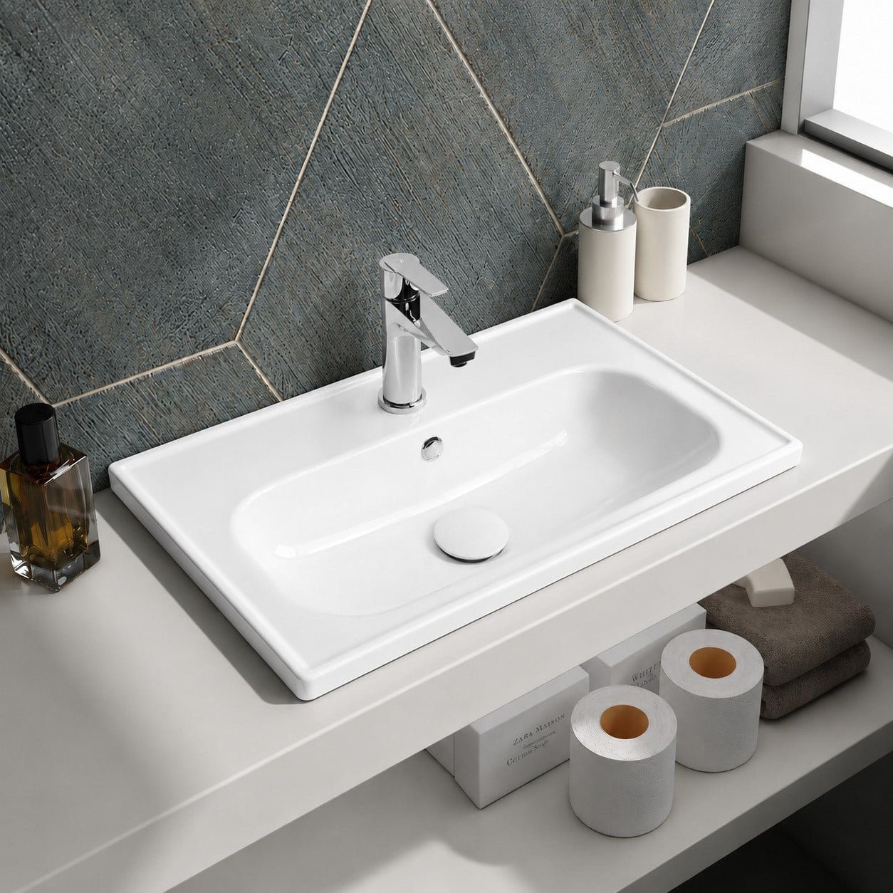 Ece Banyo Kompakt Lavabo 60x37 cm Dar Banyo Küçük Alanlar İçin Beyaz | 10KF50061EC