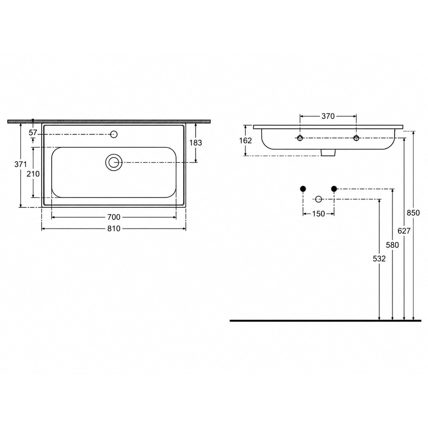 Ece Banyo Kompakt Lavabo 81x37 cm Dar Banyo Küçük Alanlar İçin Beyaz | 10KF50081EC
