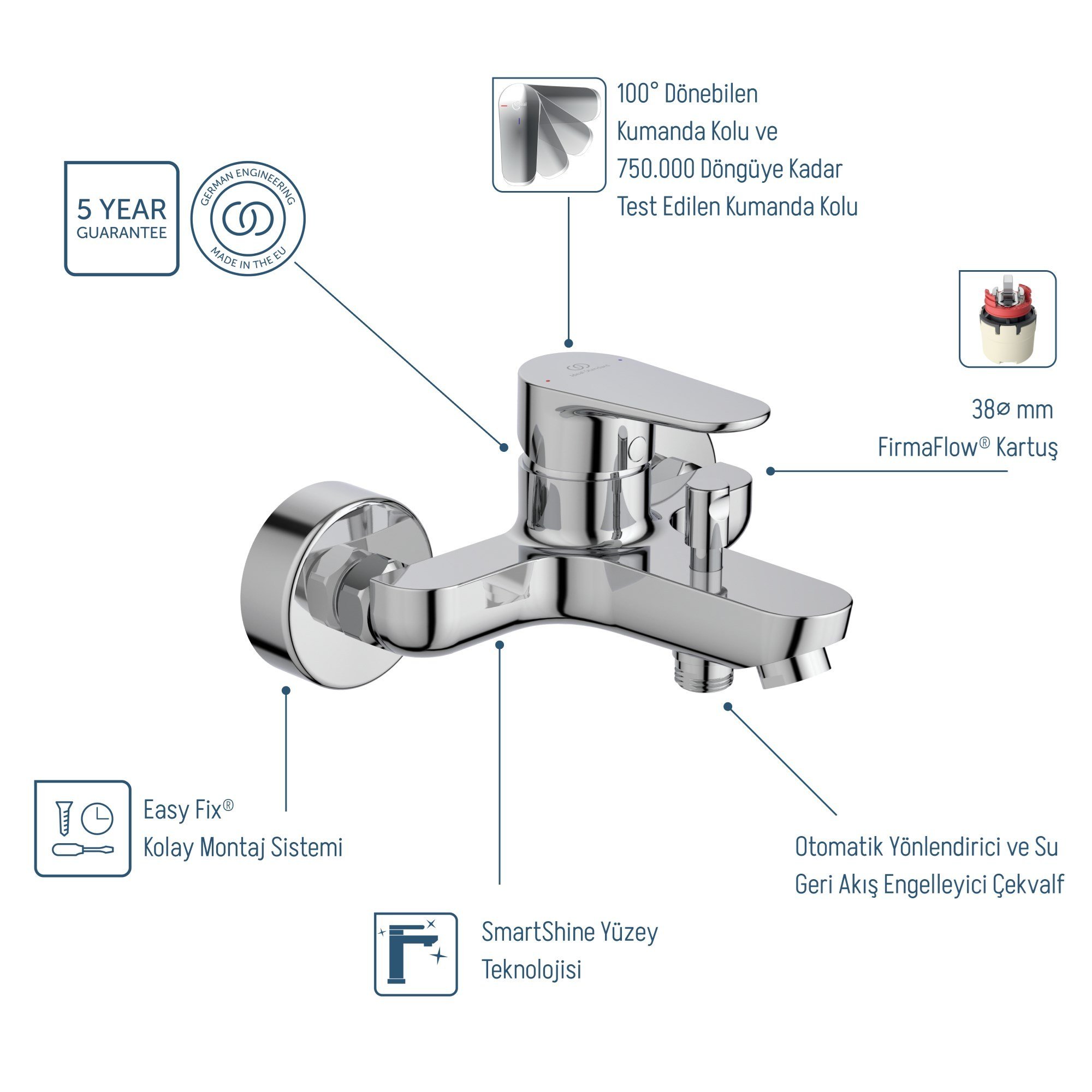 Ideal Standard BC500AA Cerafine O Banyo Bataryası-Krom