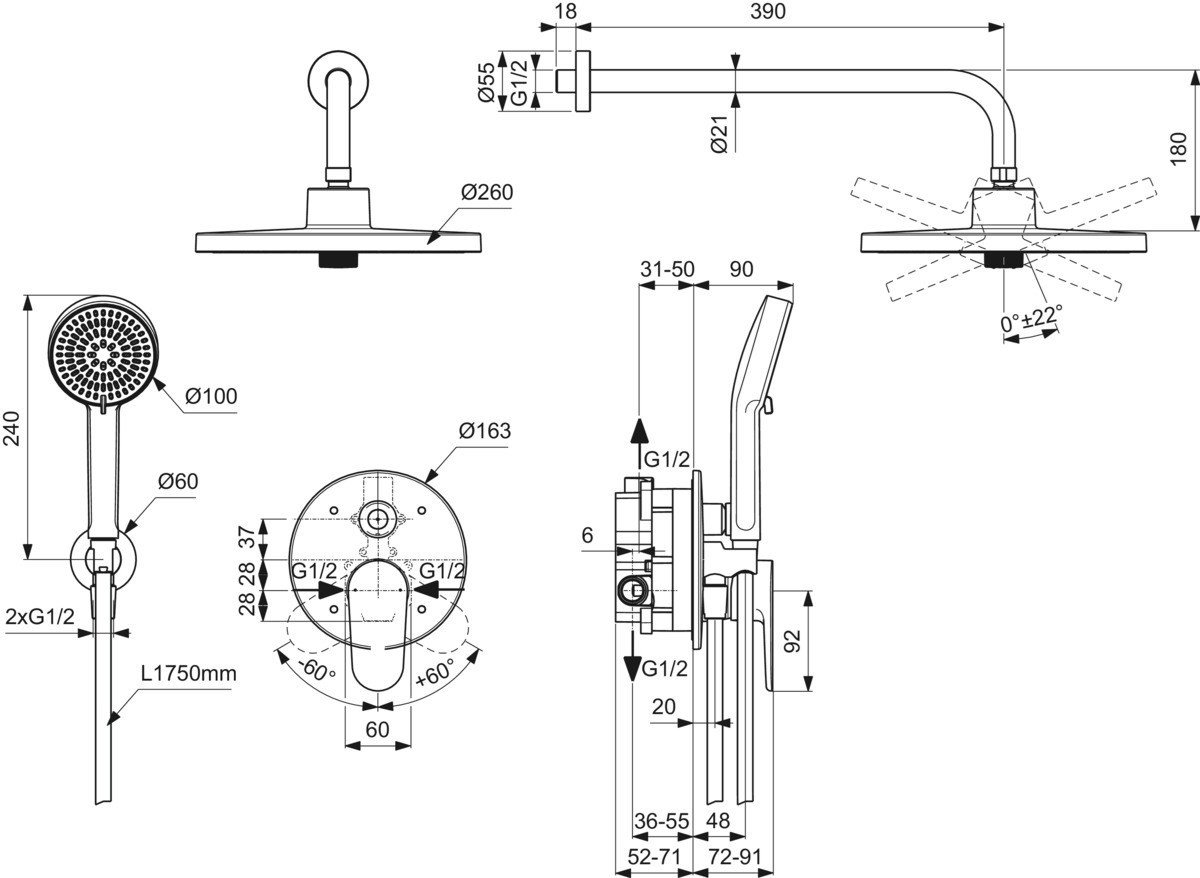 Ideal Standard BD828AA Cerafine O Ankastre Banyo Duş Sistemi Seti, Krom