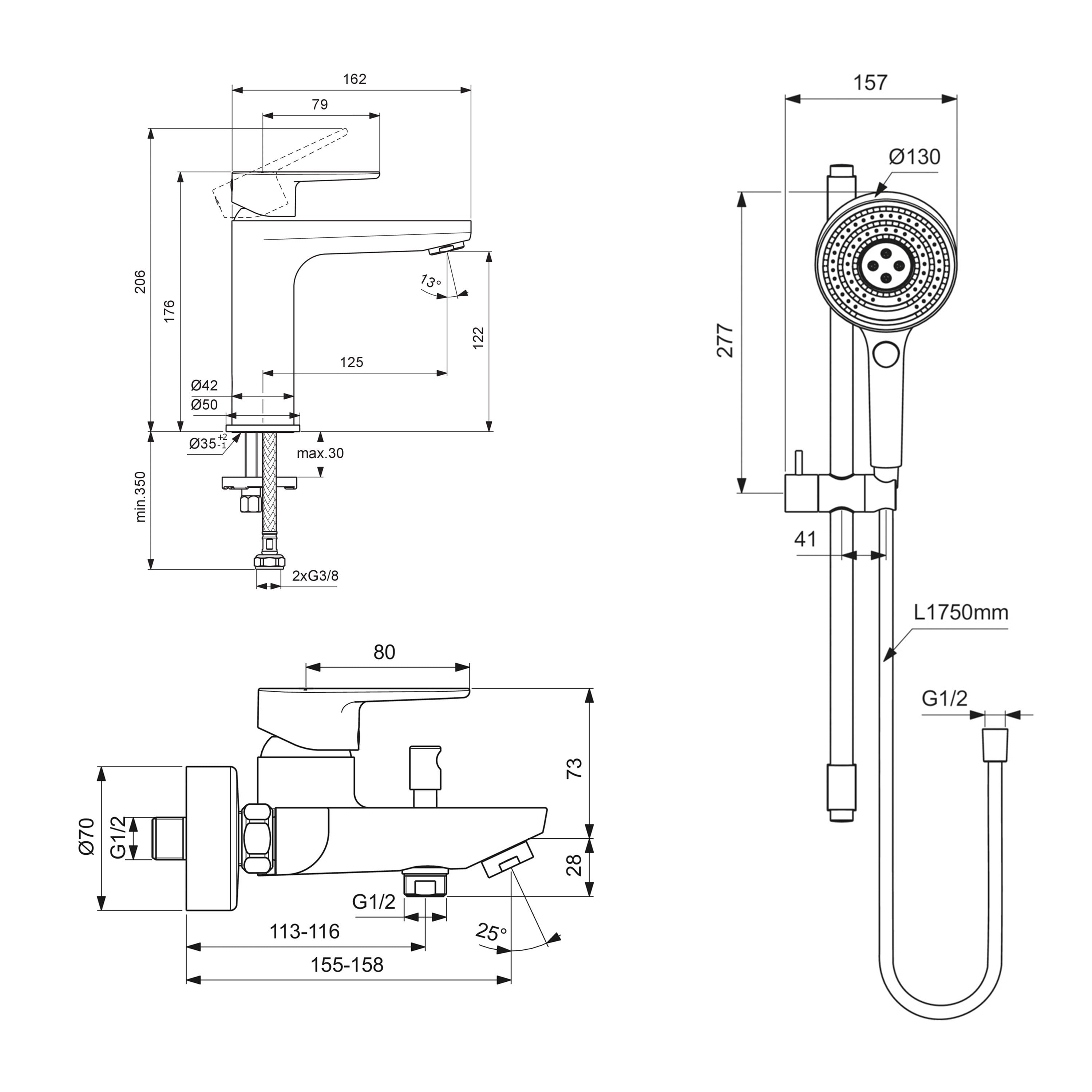 Ideal Standard Cerafine O 3’lü Aplike Banyo Seti, Mat siyah , 3 Parça,BC554XG | BC500XG | BD142XG | IDS.35.03.02.01