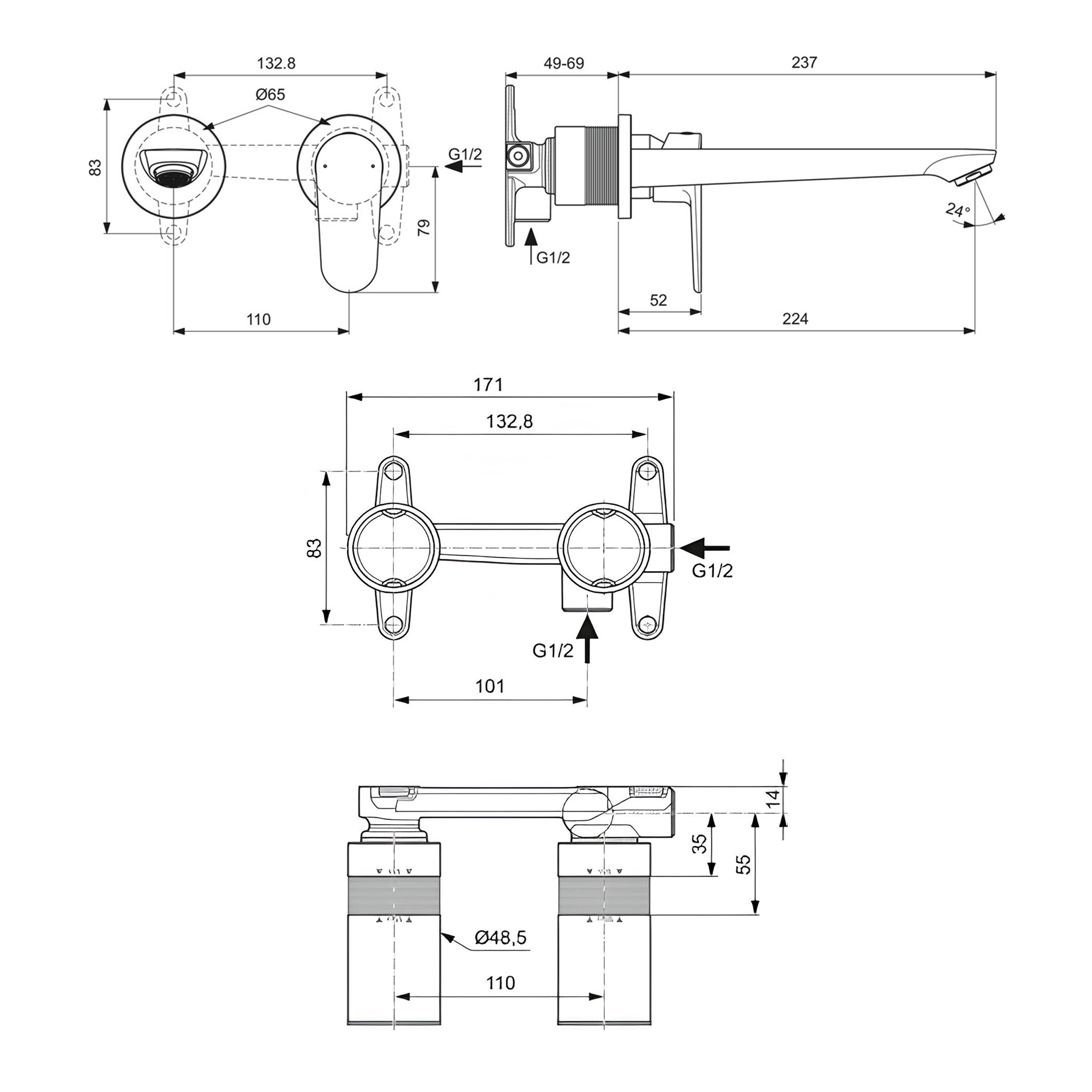 Ideal Standard Cerafine O Ankastre Lavabo Bataryası Seti, Mat Siyah, KIT1 + KIT2 (2 Parça)
