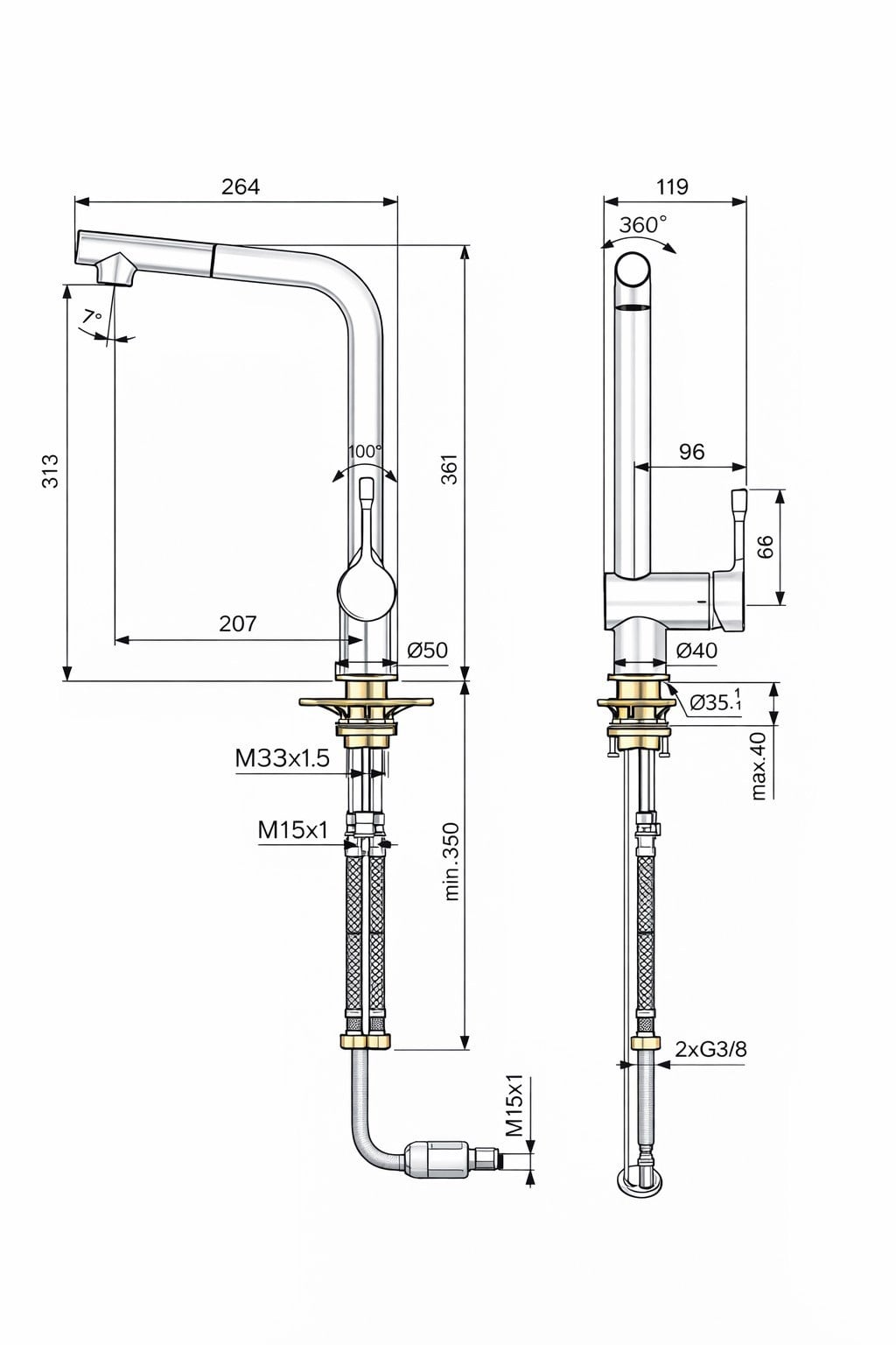 Ideal Standard Ceralook Spiralli Eviye Bataryası 1F-Krom | BC176AA