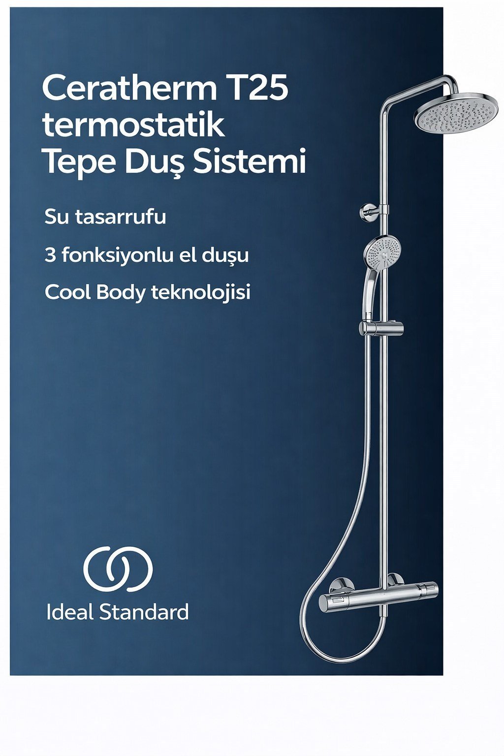 Ideal Standard Ceratherm T25 Termostatik Duş Sistemi – A7208AA,Krom