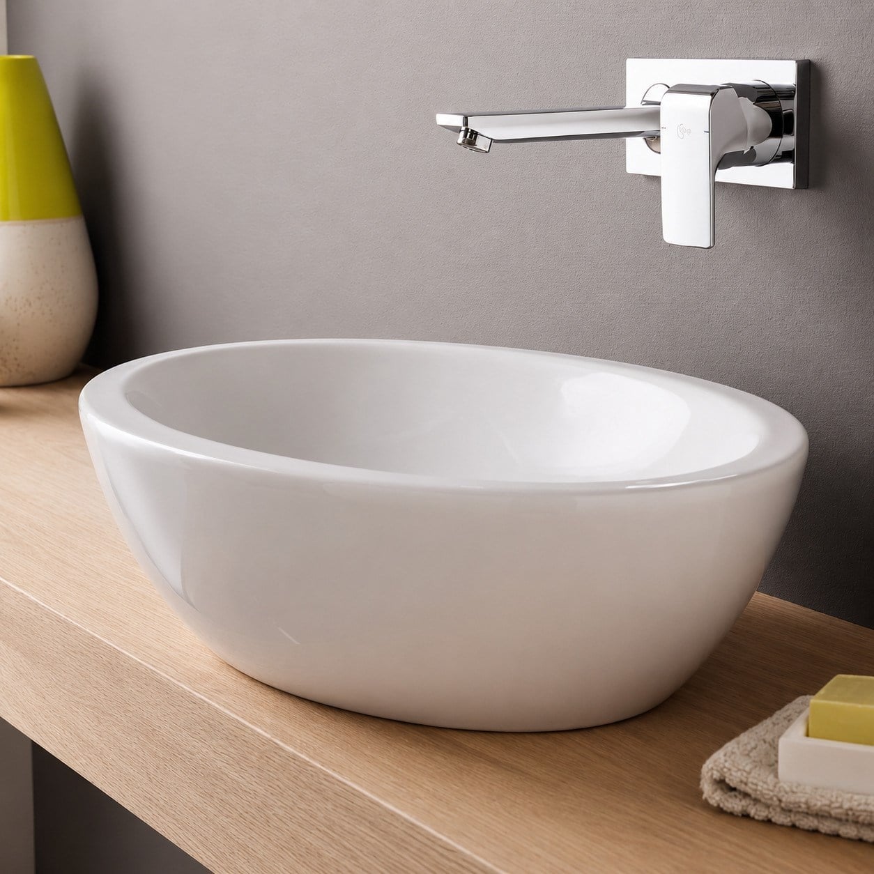 Ideal Standard Strada O Tezgah Üstü Çanak Lavabo 60x42 cm Batarya Deliksiz Beyaz | K078401