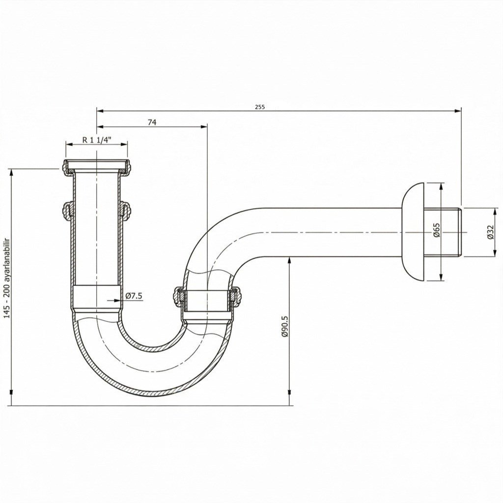 Ideal Standard U Sifon - Parlak Krom-süzgeç hariç 1/4 - 25 cm | A2305AA
