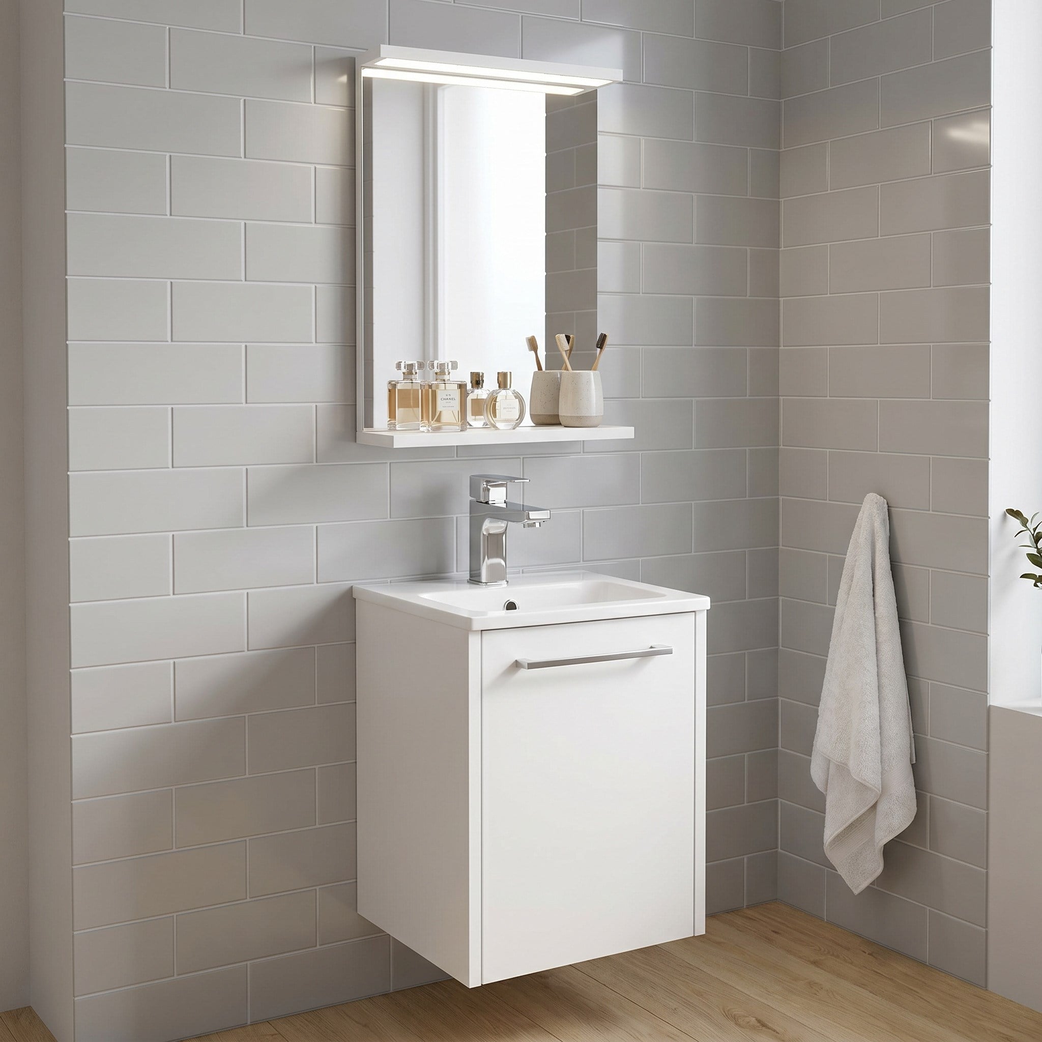 Isvea Combinato Banyo Dolap Seti 40 cm Ledli Aynalı Üst Dolap Dahil Lavabolu Beyaz | ISV.50.35.01.03