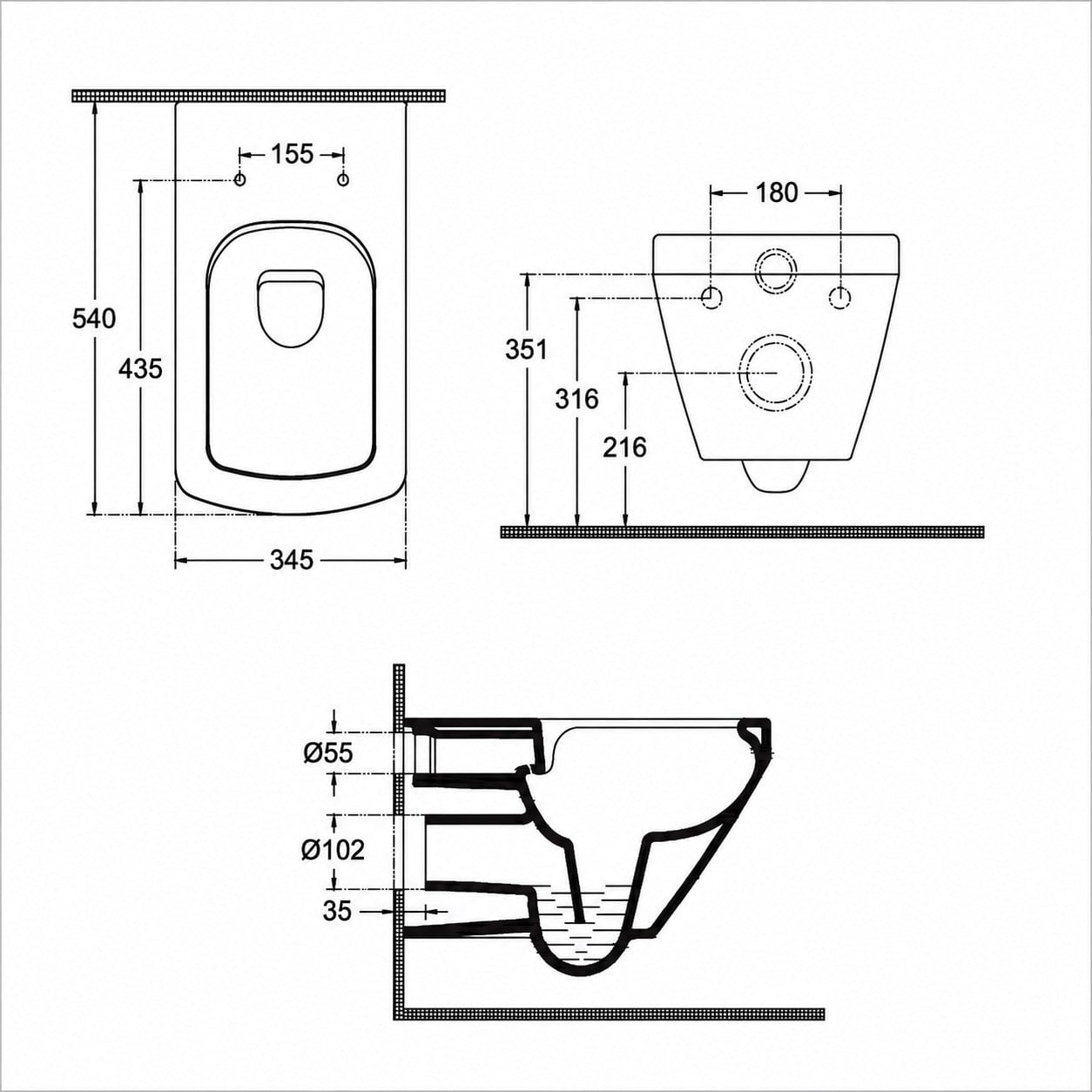 Isvea PRISSIMO  Asma Klozet 54 cm.  -Duroplast Kapak dahil, Beyaz  2 parça set | ISV.36.01.03.06