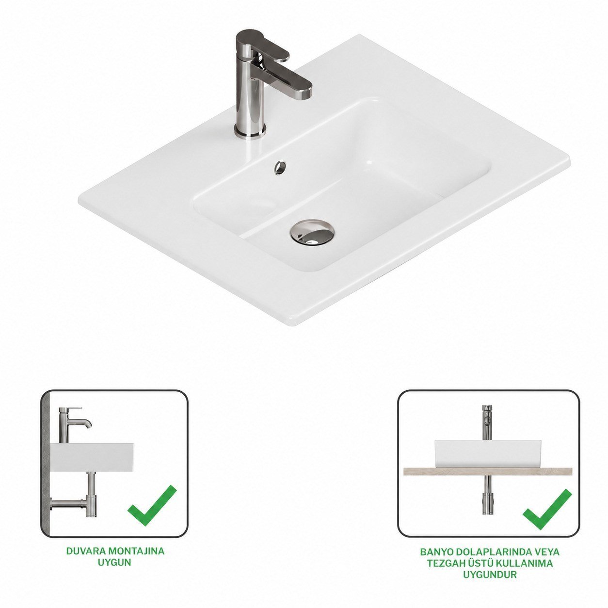 ISVEA Sistema T-Flat Slim İnce Formlu Lavabo 81x46,5 cm Beyaz | 10SL51081