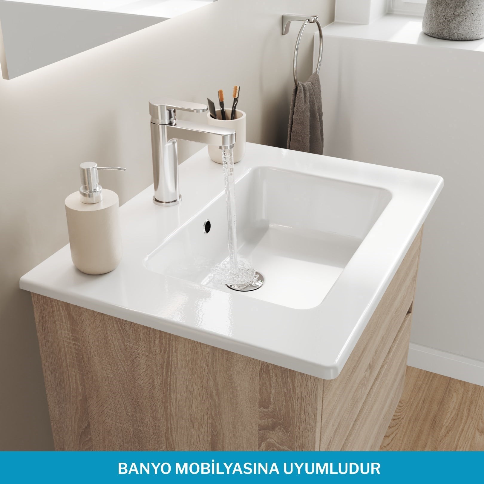 ISVEA Sistema T-Flat Slim İnce Formlu Lavabo 61 X 46,5  cm Beyaz