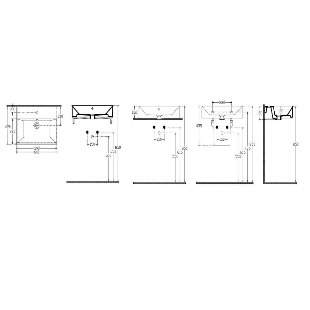 Isvea Sistema Z Kare Lavabo 60 x 42 cm + Yarım Ayak Seti Batarya Delikli Beyaz | ISV.36.08.03.02