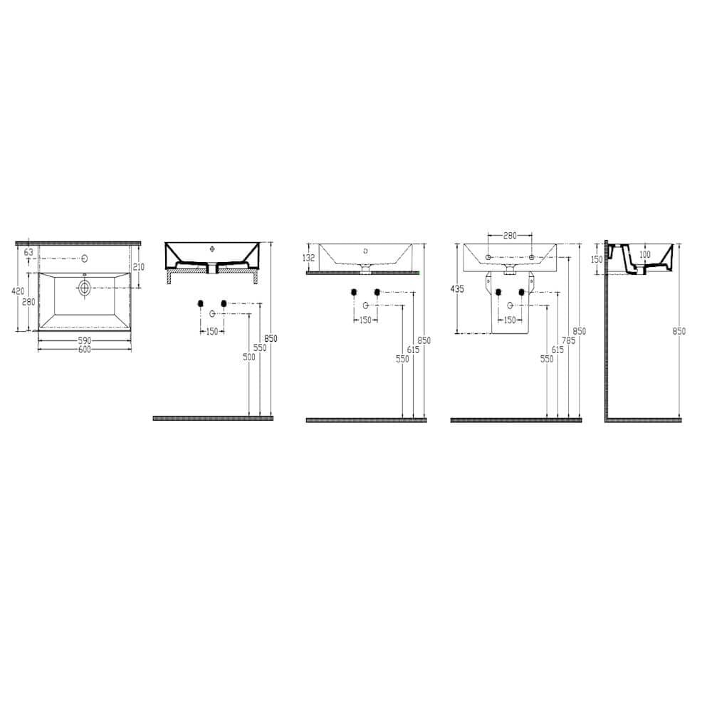 Isvea Sistema Z Kare Lavabo 60 x 42 cm + Yarım Ayak Seti Batarya Delikli Beyaz | ISV.36.08.03.02