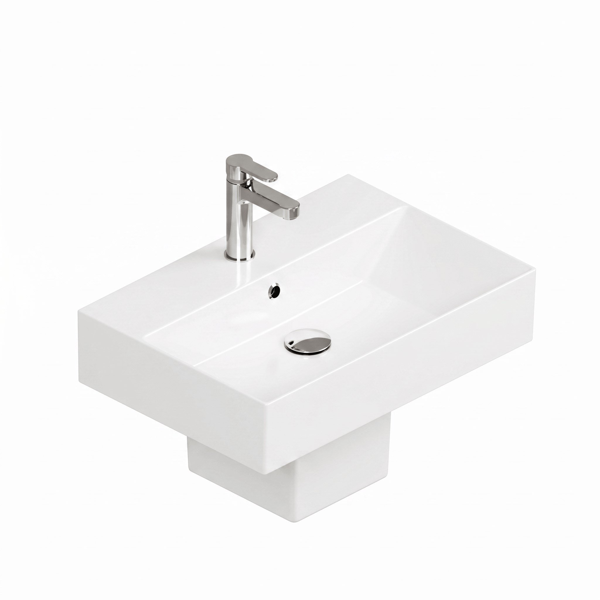 Isvea Sistema Z Kare Lavabo 60 x 42 cm + Yarım Ayak Seti Batarya Delikli Beyaz | ISV.36.08.03.02