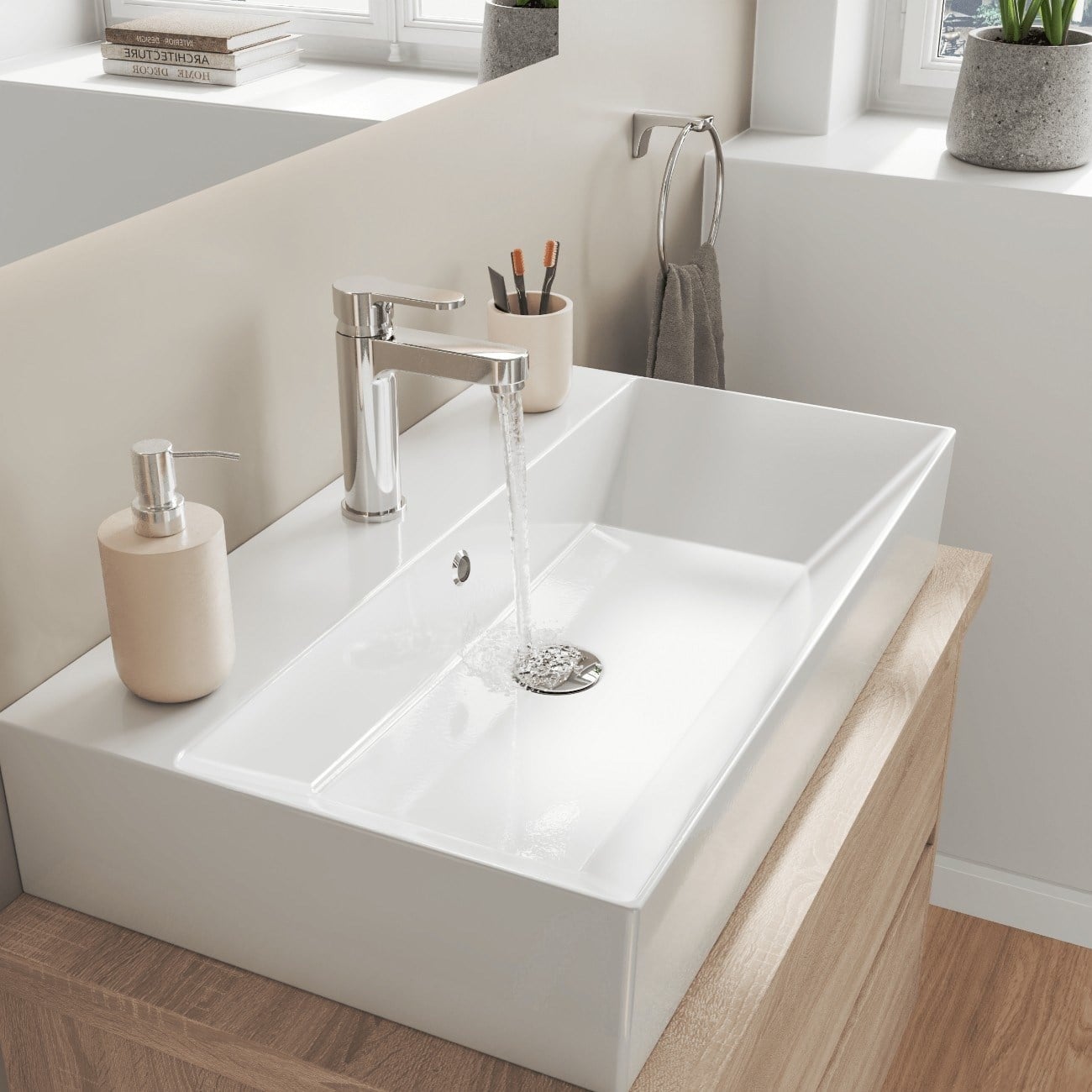ISVEA Sistema Z Tezgah Üstü Kare Lavabo 70x42 cm Slim Batarya Delikli Beyaz | 10SF50070