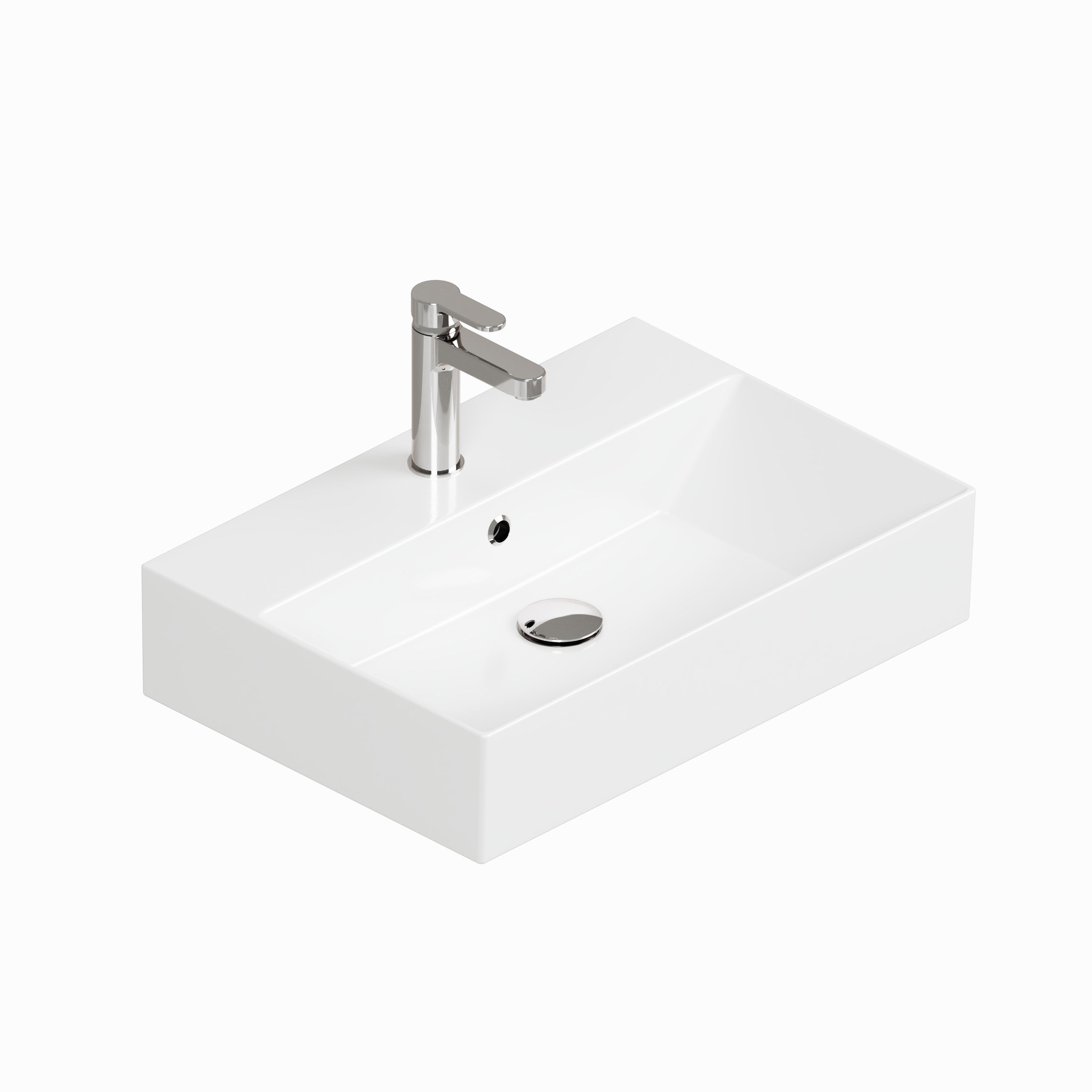 ISVEA Sistema Z Tezgah Üstü Kare Lavabo 60x42 cm Slim Batarya Delikli Beyaz | 10SF50060