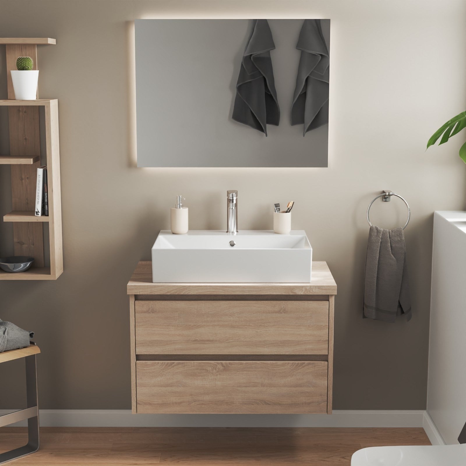ISVEA Sistema Z Tezgah Üstü Kare Lavabo 60x42 cm Slim Batarya Delikli Beyaz | 10SF50060