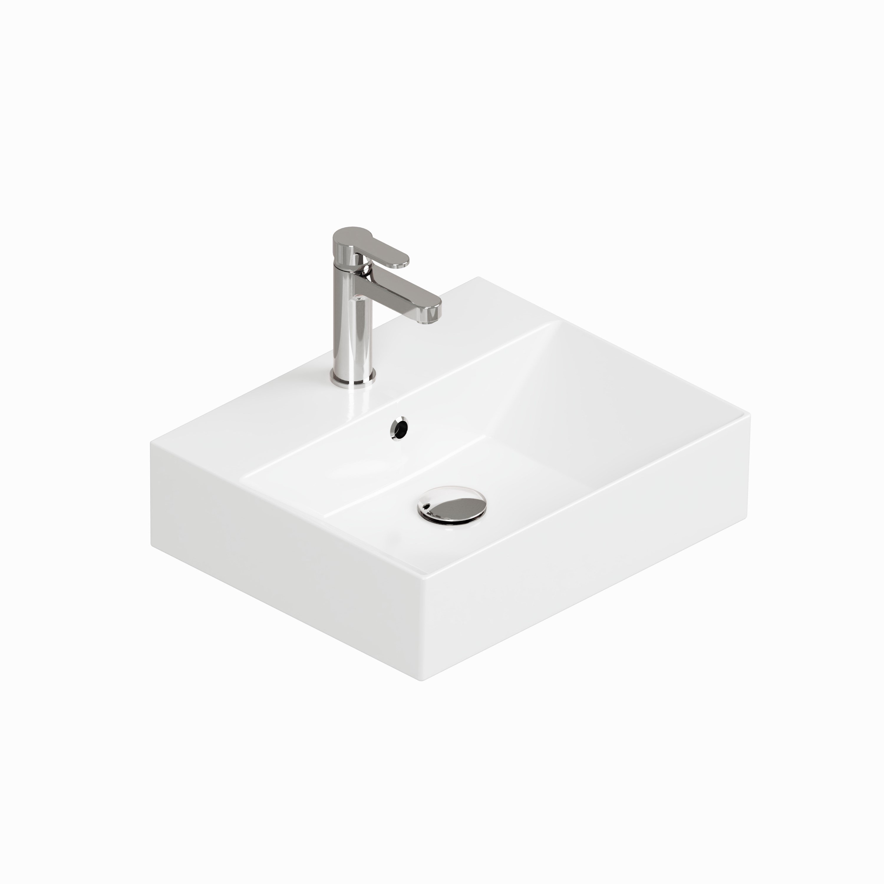 ISVEA Sistema Z Tezgah Üstü Kare Lavabo 50x42 cm Slim Batarya Delikli Beyaz | 10SF50051