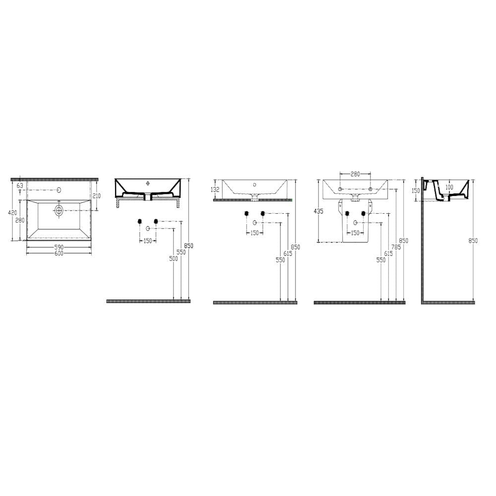 ISVEA Sistema Z Tezgah Üstü Kare Lavabo 60x42 cm Slim Batarya Delikli Beyaz | 10SF50060