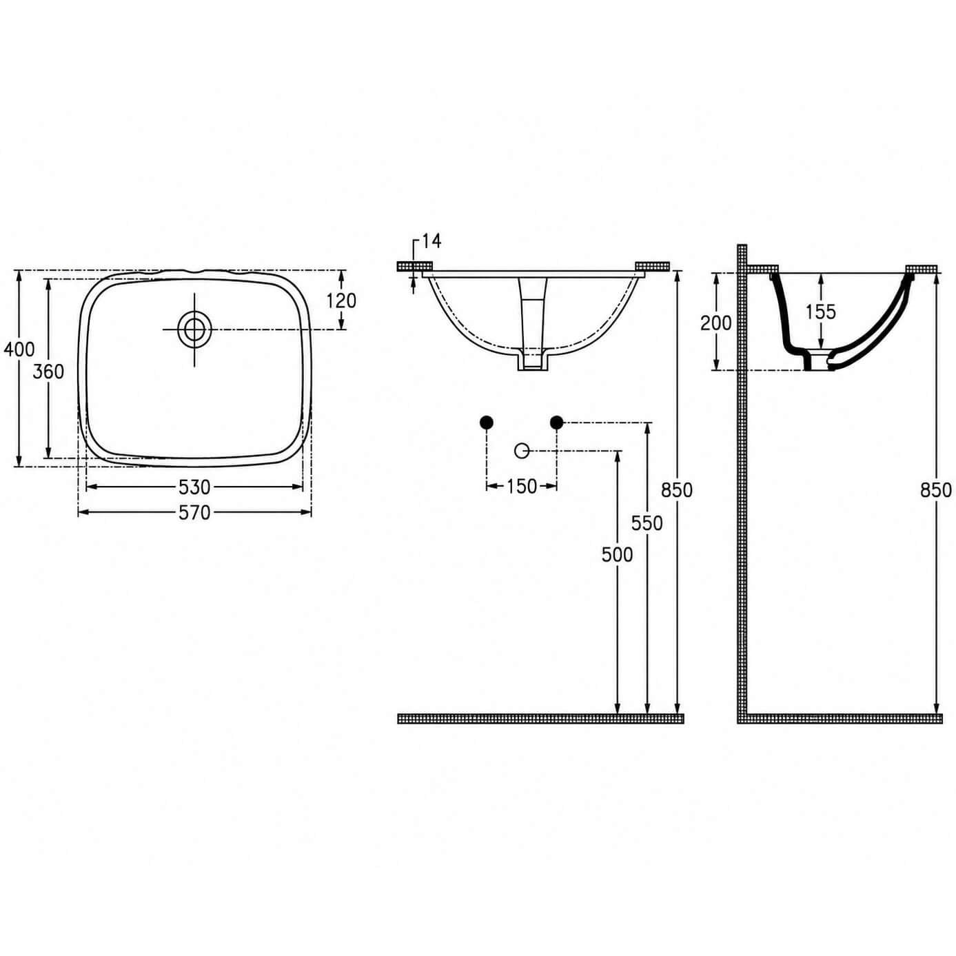 Isvea Soluzione Tezgah Altı Kare Gömme Lavabo 56 cm Beyaz | 10SZ77056