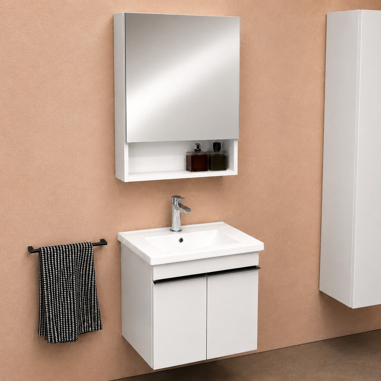 Isvea Terni Banyo Dolap Seti 65 cm Aynalı Üst Dolap Dahil Lavabolu Beyaz | ISV.50.35.01.01
