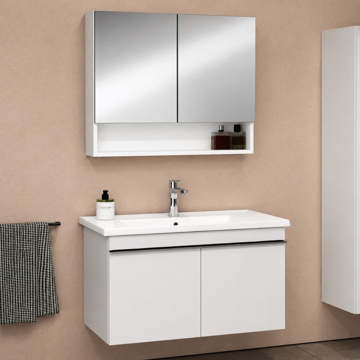 Isvea Terni Banyo Dolap Seti 80 cm Aynalı Üst Dolap Dahil Lavabolu Beyaz | ISV.50.35.01.02