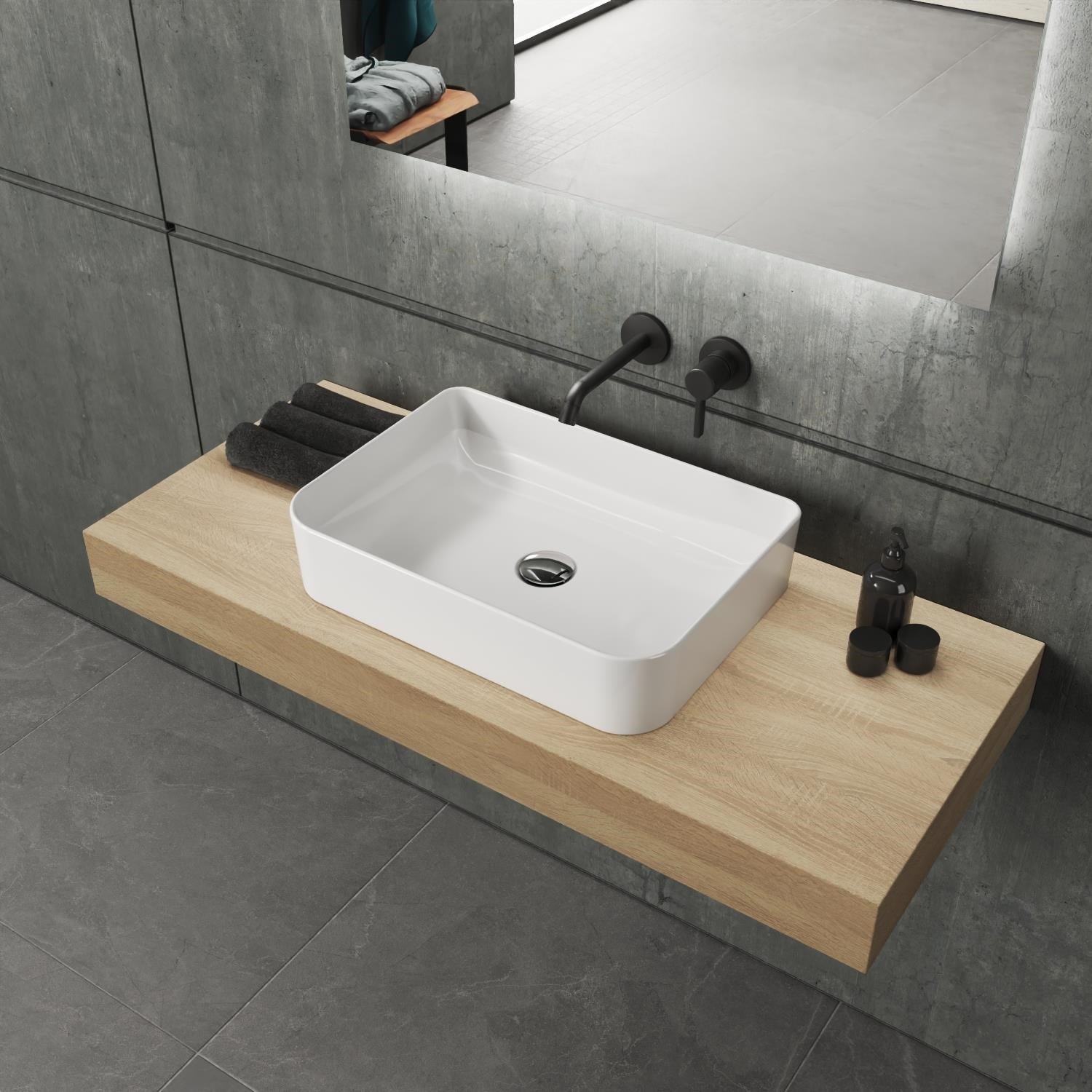 Mestola Tezgah Üstü Kare Çanak Lavabo Batarya Deliksiz 35x50 cm Beyaz | 19.31.50.1.NO.NT
