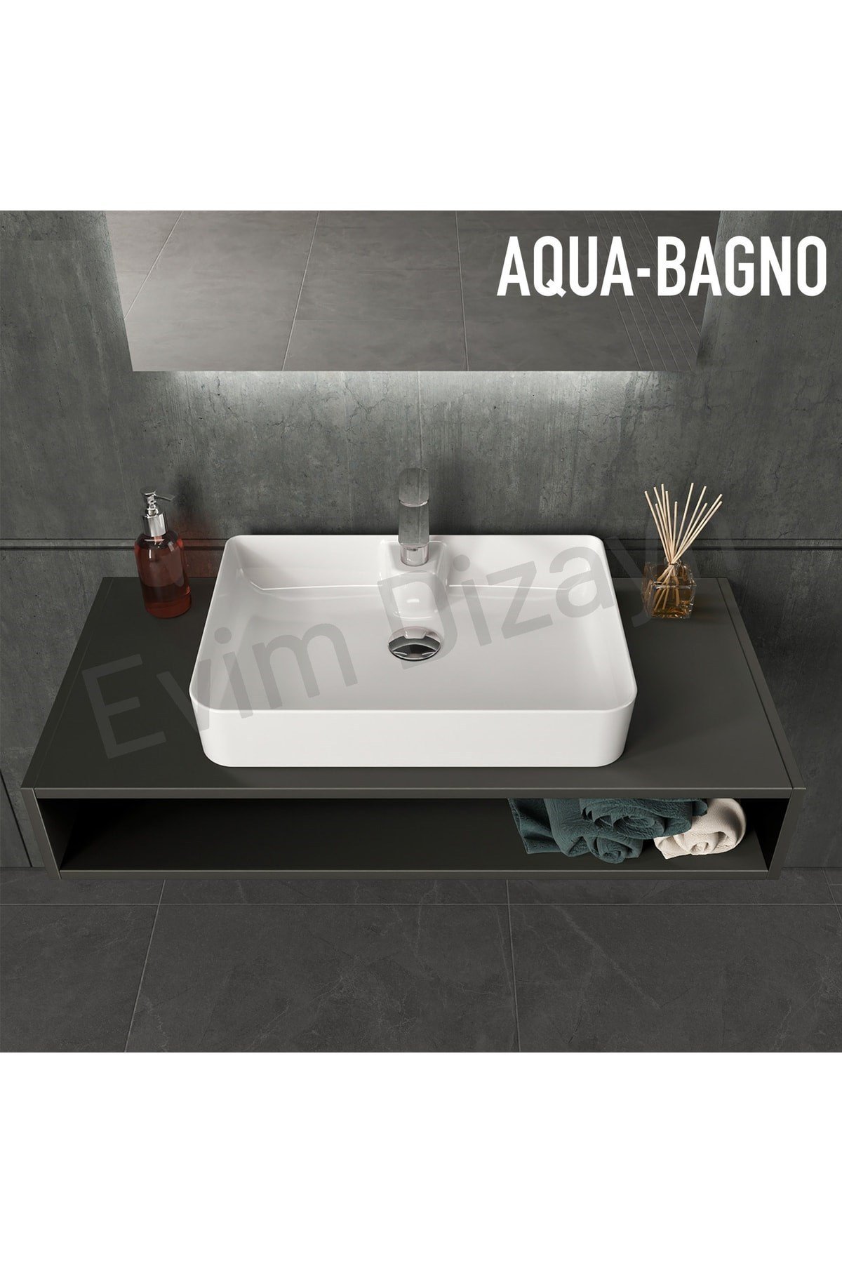 Mestola Tezgah Üstü Kare Çanak Lavabo Batarya Delikli 50x35 cm Beyaz | 19.31.50.1.NO