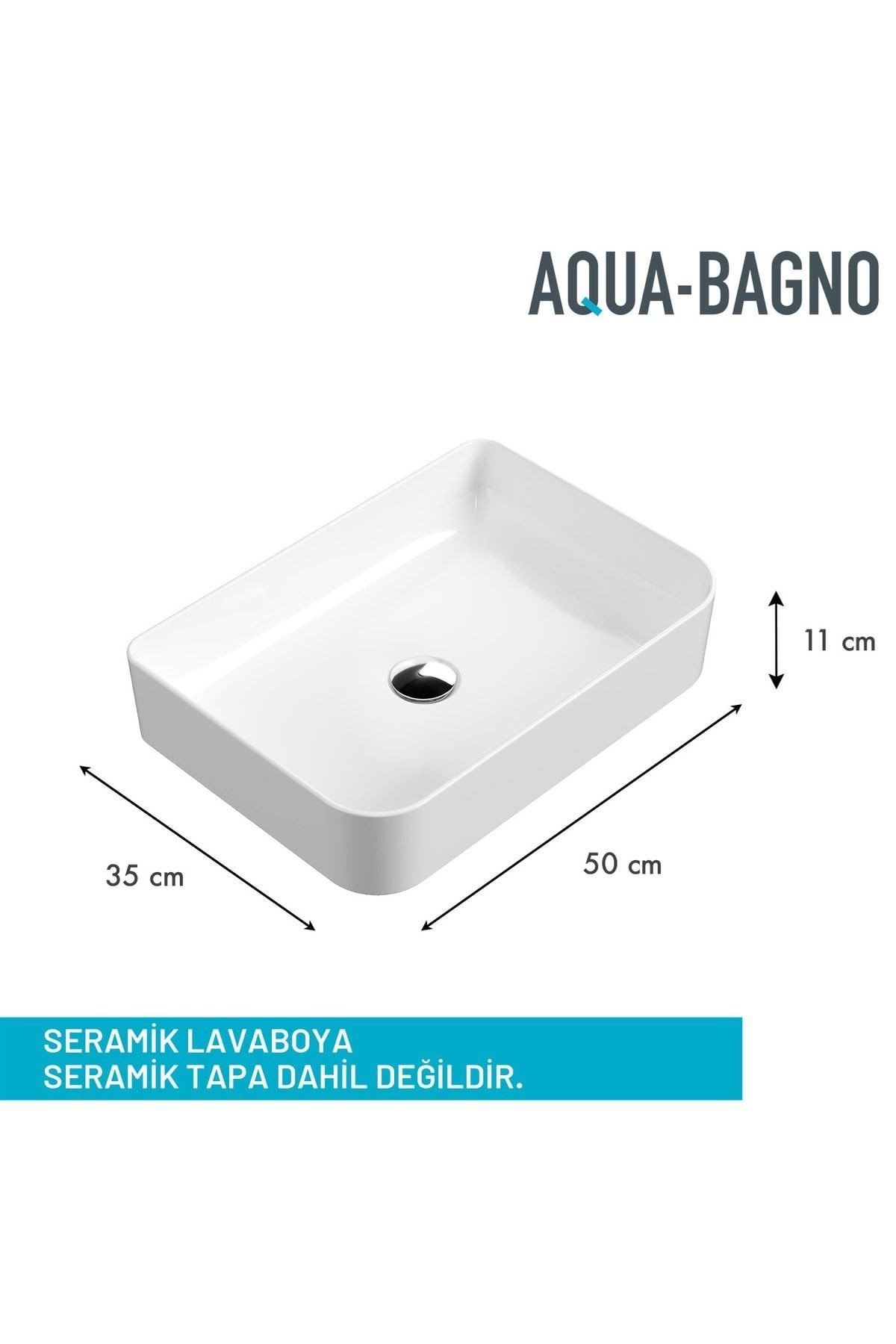 Mestola Tezgah Üstü Kare Çanak Lavabo Batarya Deliksiz 35x50 cm Beyaz | 19.31.50.1.NO.NT