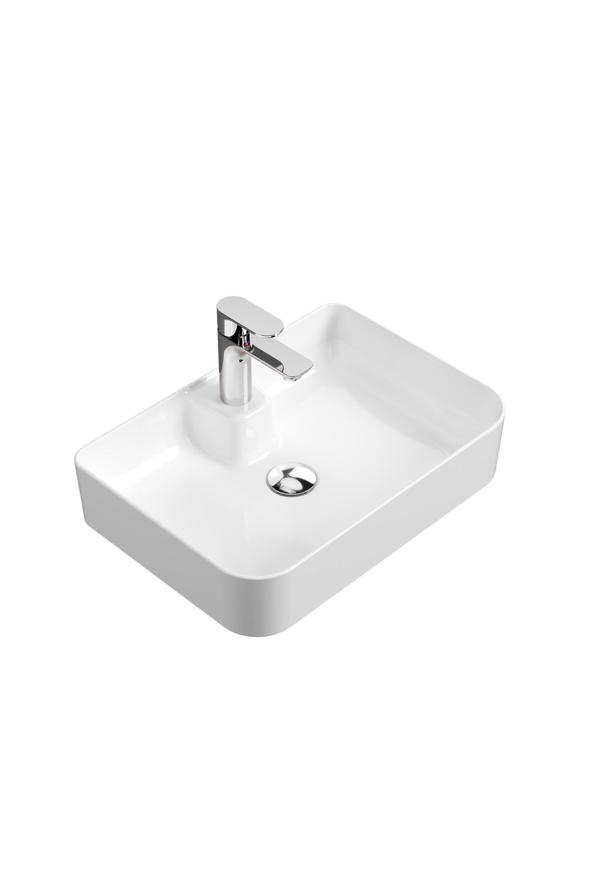Mestola Tezgah Üstü Kare Çanak Lavabo Batarya Delikli 50x35 cm Beyaz | 19.31.50.1.NO