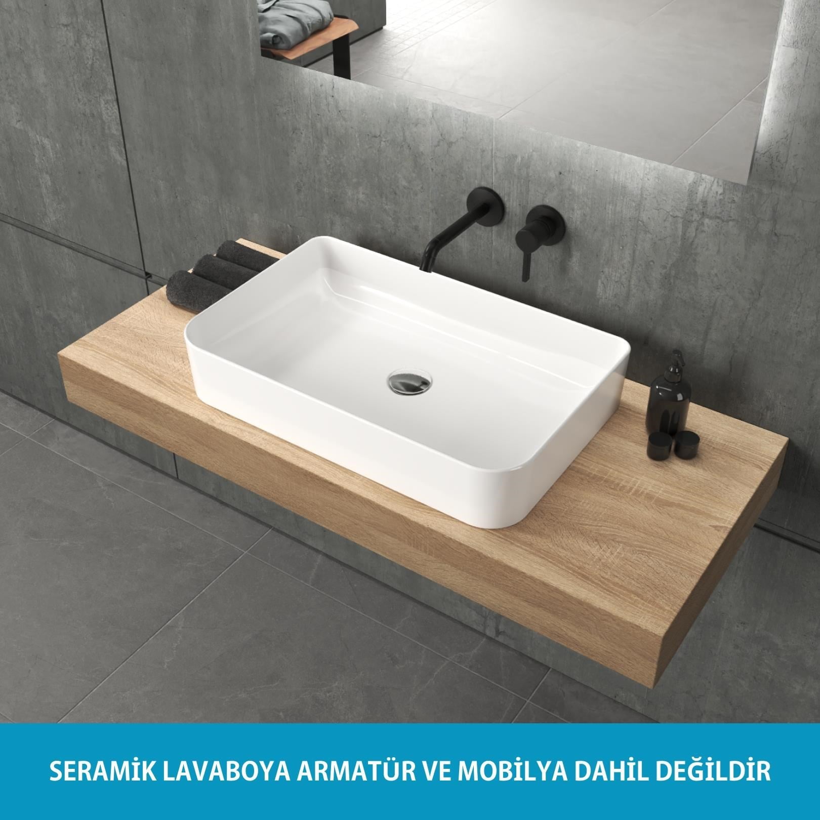 Mestola Tezgah Üstü Kare Çanak Lavabo Batarya Deliksiz 38x60 cm Beyaz | 19.31.60.1.NO.NT