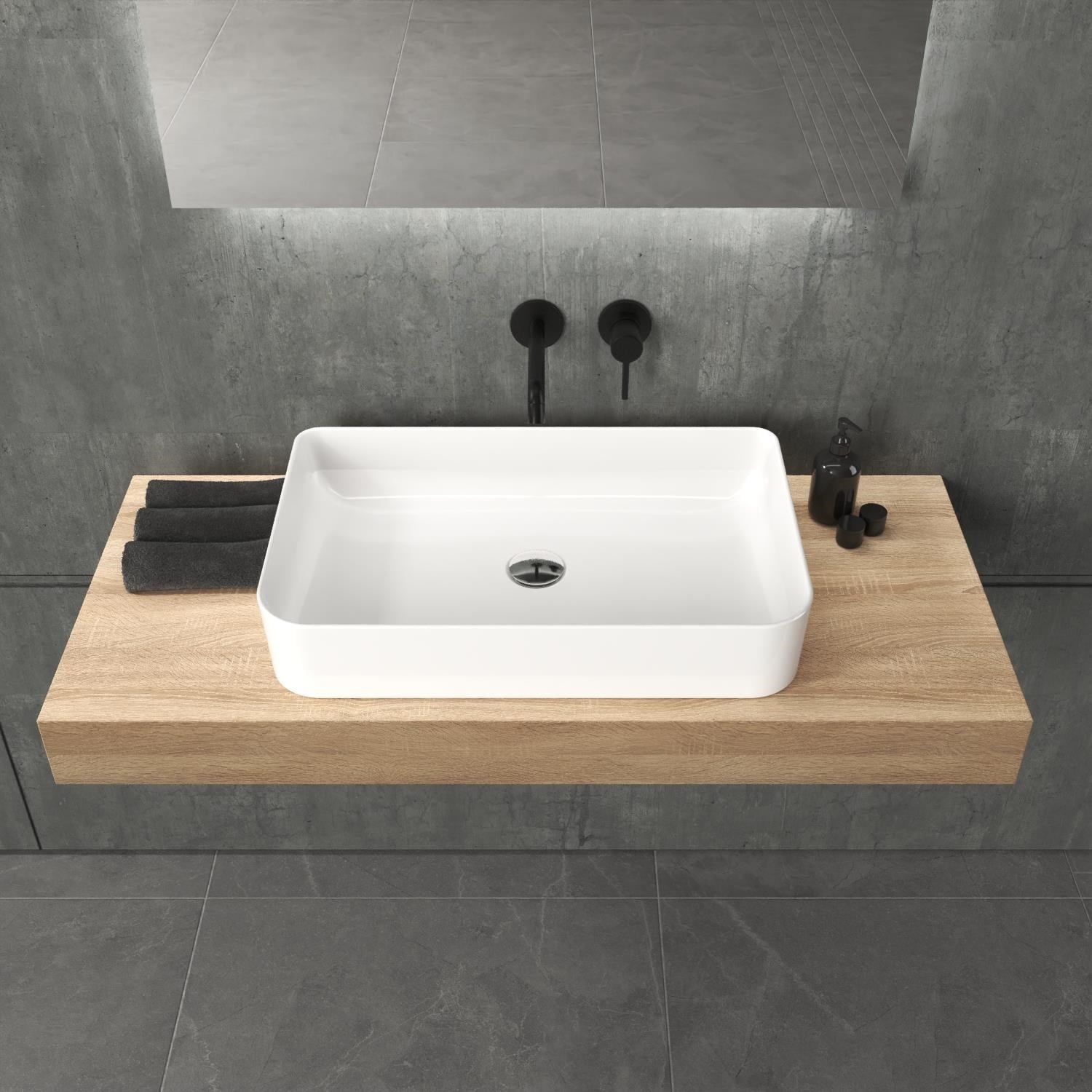 Mestola Tezgah Üstü Kare Çanak Lavabo Batarya Deliksiz 38x60 cm Beyaz | 19.31.60.1.NO.NT
