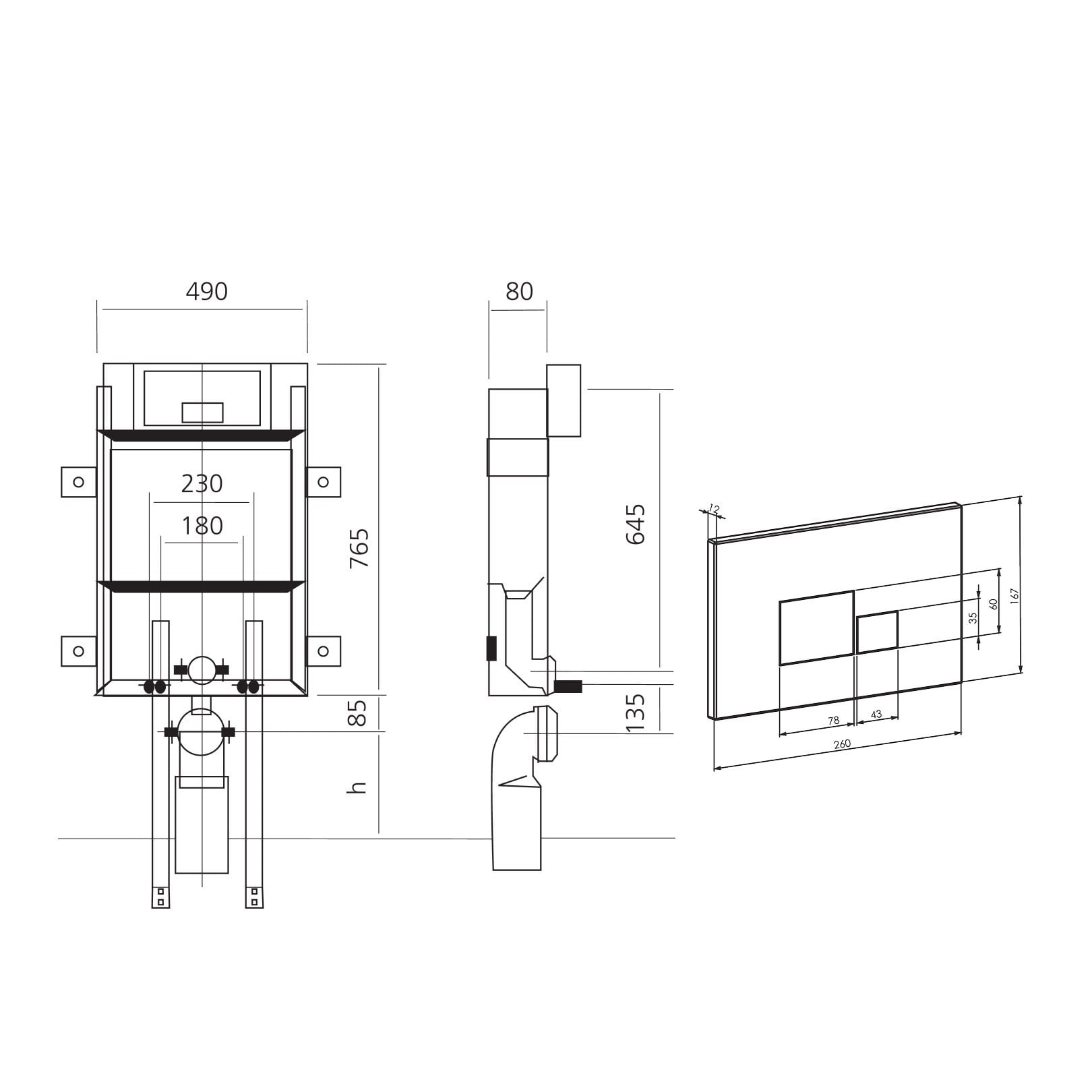 NKP Basic Gömme Rezervuar -Tuğla tipi, S1 Mat Siyah kapak- SET 2 PARÇA-NPS.0020.044.01