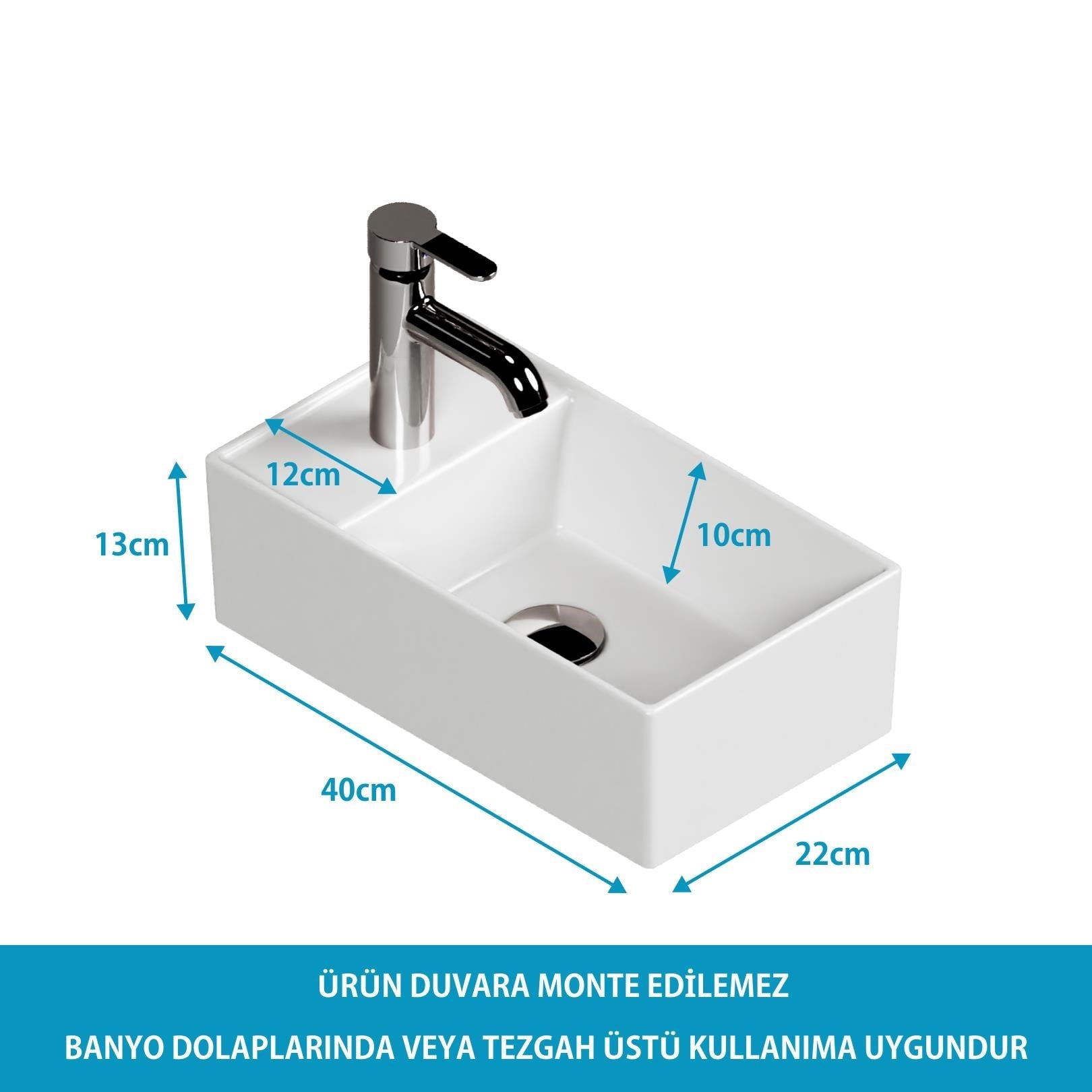 Plan Tezgah Üstü Kare Lavabo, 40x22 cm Beyaz | 10.16.30.09.01