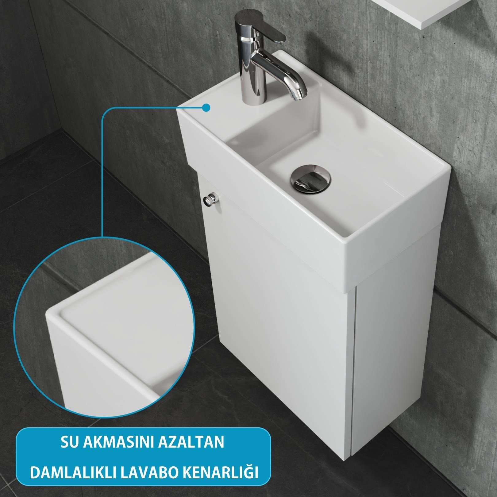 Plan Tezgah Üstü Kare Lavabo, 40x22 cm Beyaz | 10.16.30.09.01