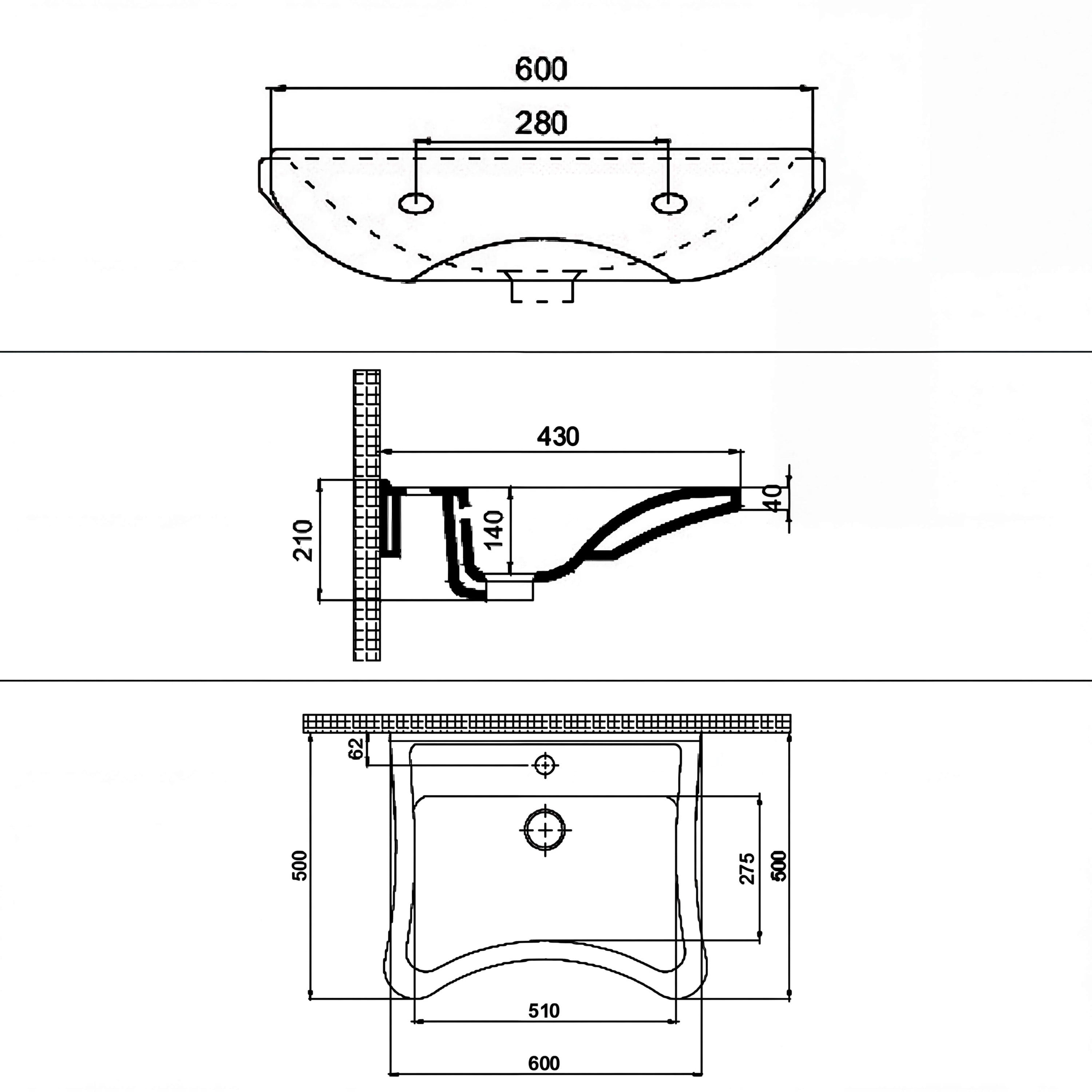 Quarter Bath Engelli Lavabo 50x60 cm – Duvara Asma Seramik Lavabo – Tekerlekli Sandalye Uyumlu – Parlak Beyaz | 70SD20060