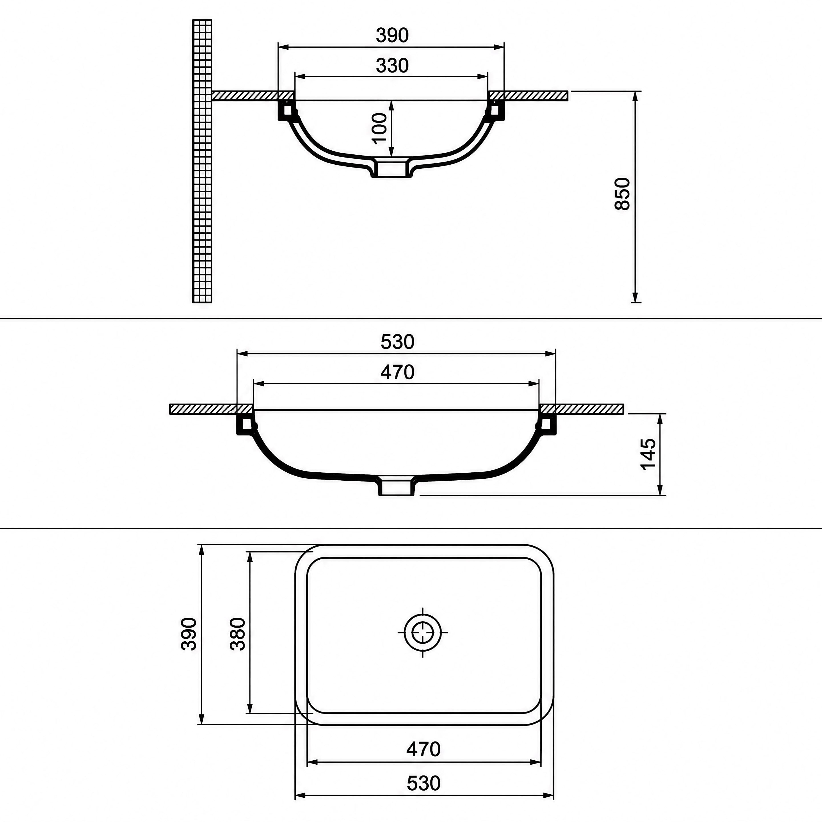 Quarter Bath Tezgah Altı Lavabo 55x39 cm – Kare Gömme Lavabo – Parlak Beyaz Seramik | 70SP25053