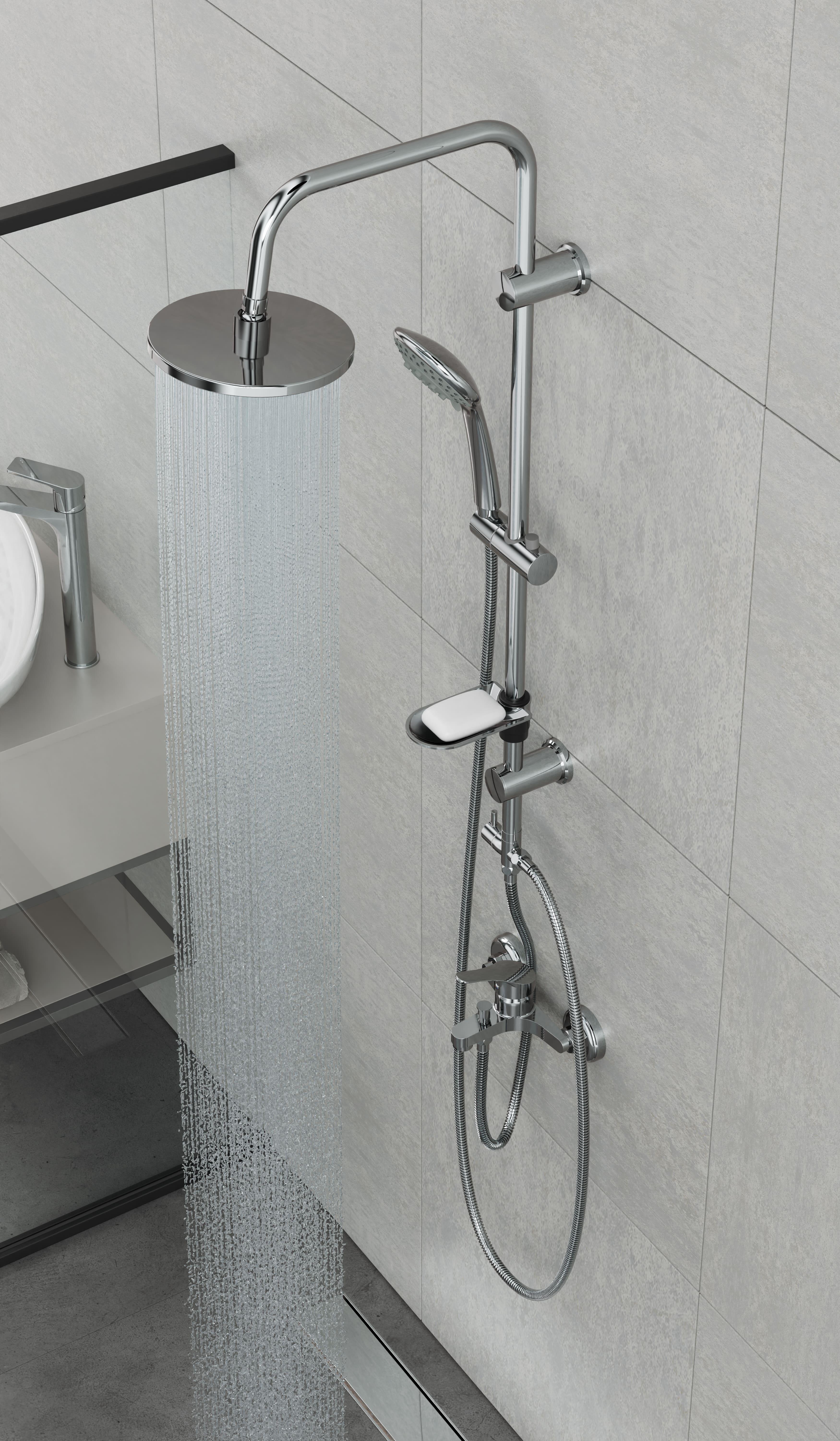 Spring Basic  Tepe Robot Duşu Seti , Parlak Krom