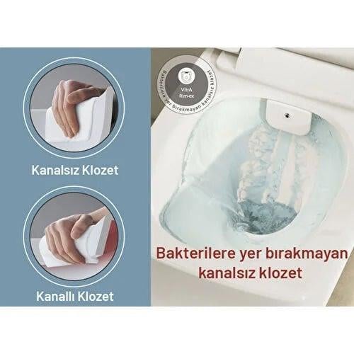 Vitra S50 Rim-Ex Kanalsız Asma Klozet + Vitra Yavaş Kapanan Kapak Set 2 Parça